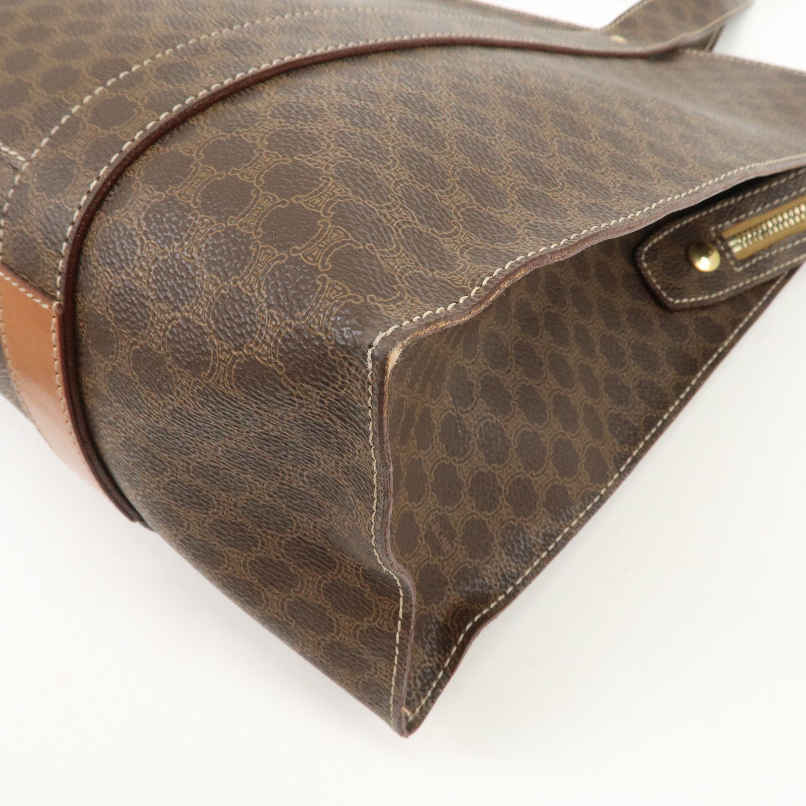 CELINE Macadam PVC Coating Canvas Tote Bag Shoulder Bag Brown