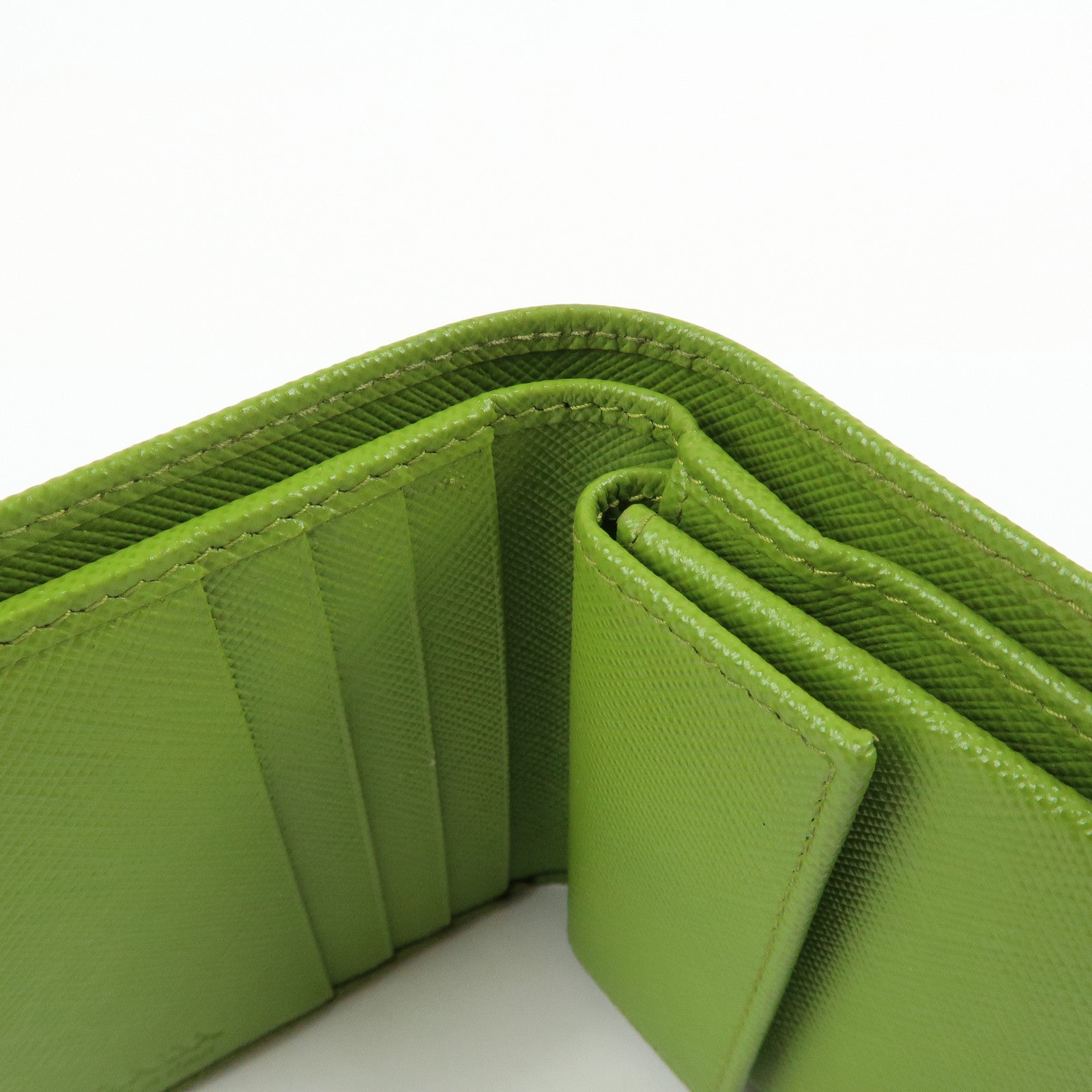 PRADA Triangle Logo Saffiano Leather Compact Wallet Light Green
