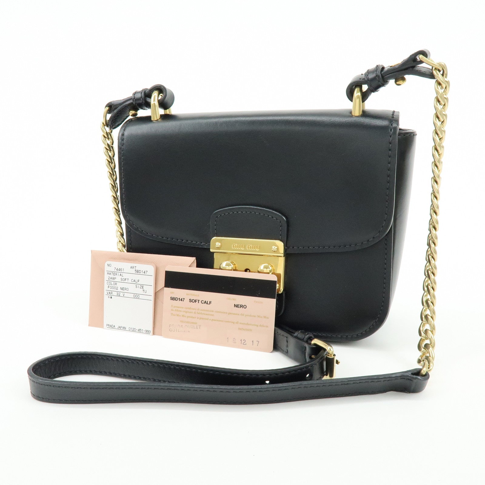 MIU MIU Logo Soft Calf Leather Chain Shoulder Bag Black 5BD147