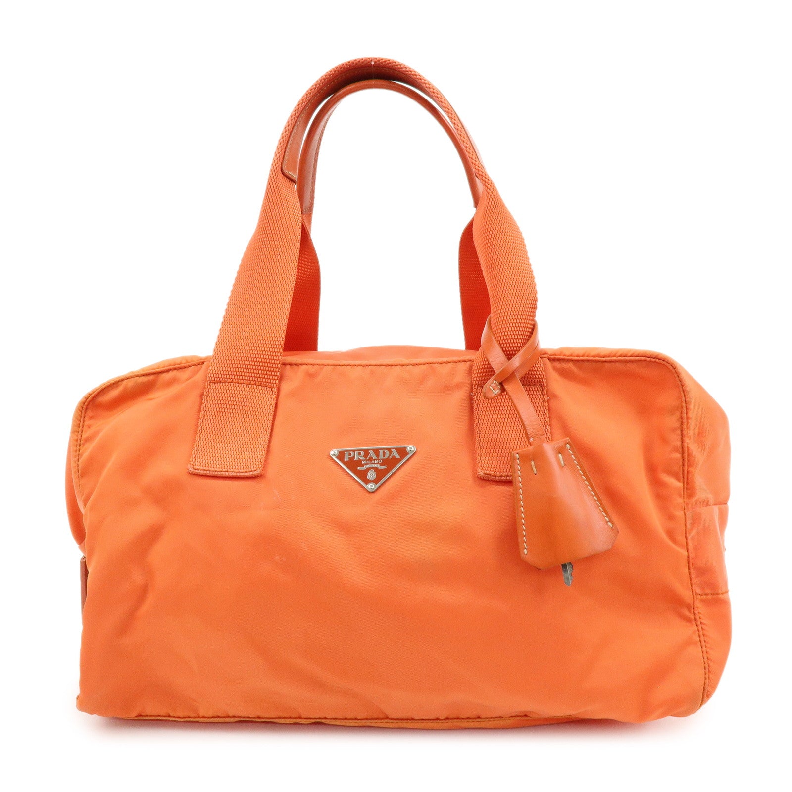 PRADA Triangle Logo Nylon Boston Bag Hand Bag Orange