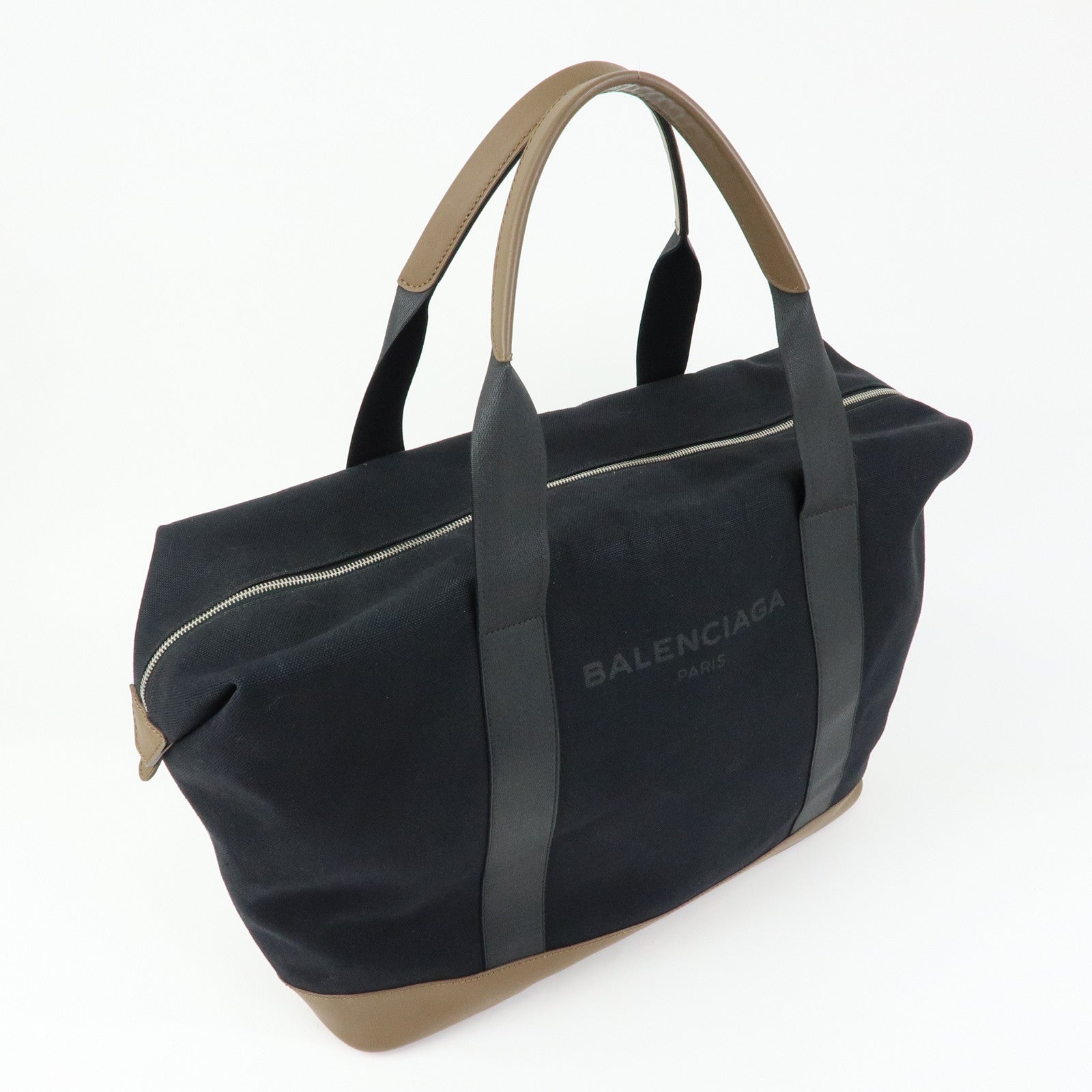 BALENCIAGA Canvas Leather Boston Bag Hand Bag Black Brown 433672