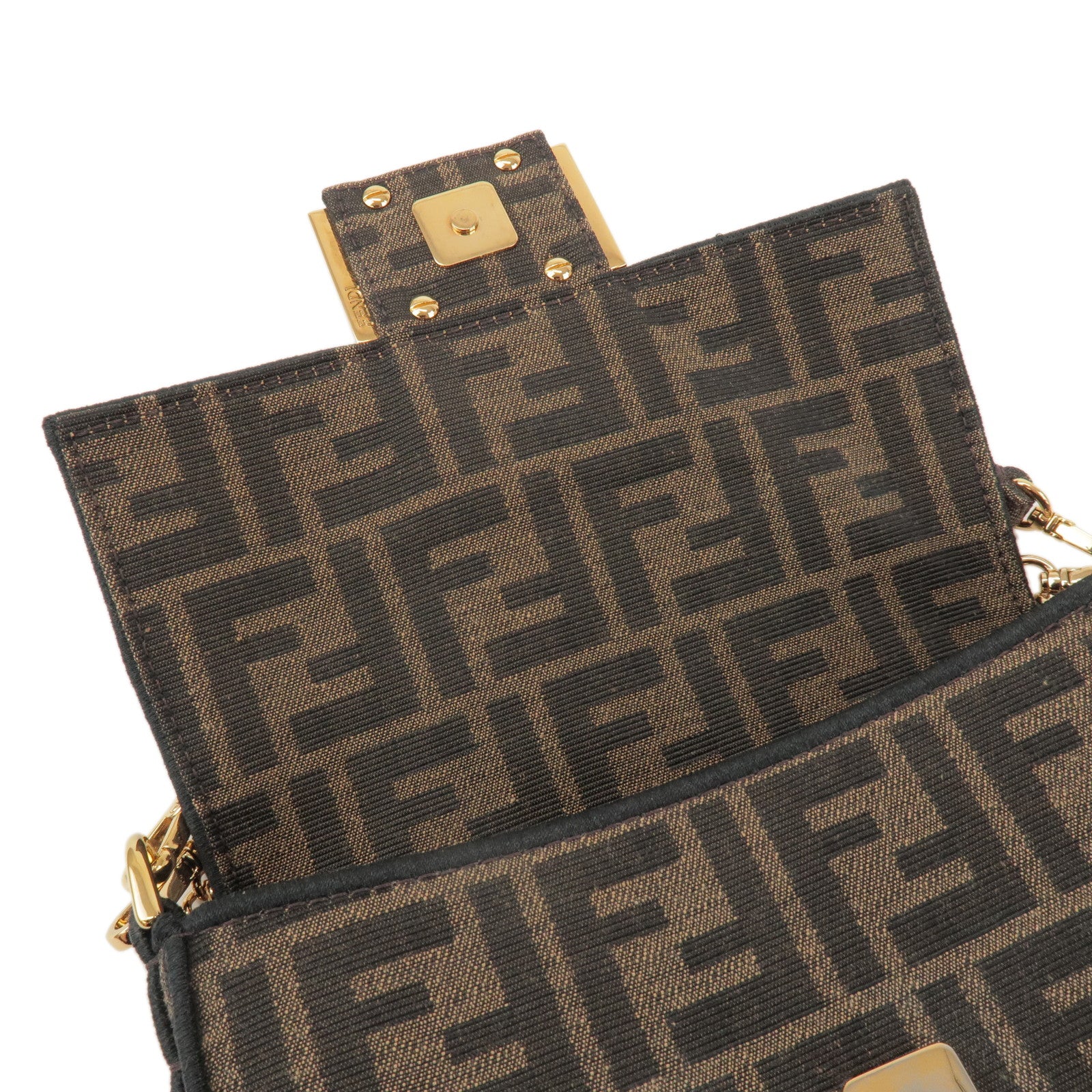 FENDI Baguette Mini Zucca Canvas 2Way Shoulder Bag Brown 8BS017