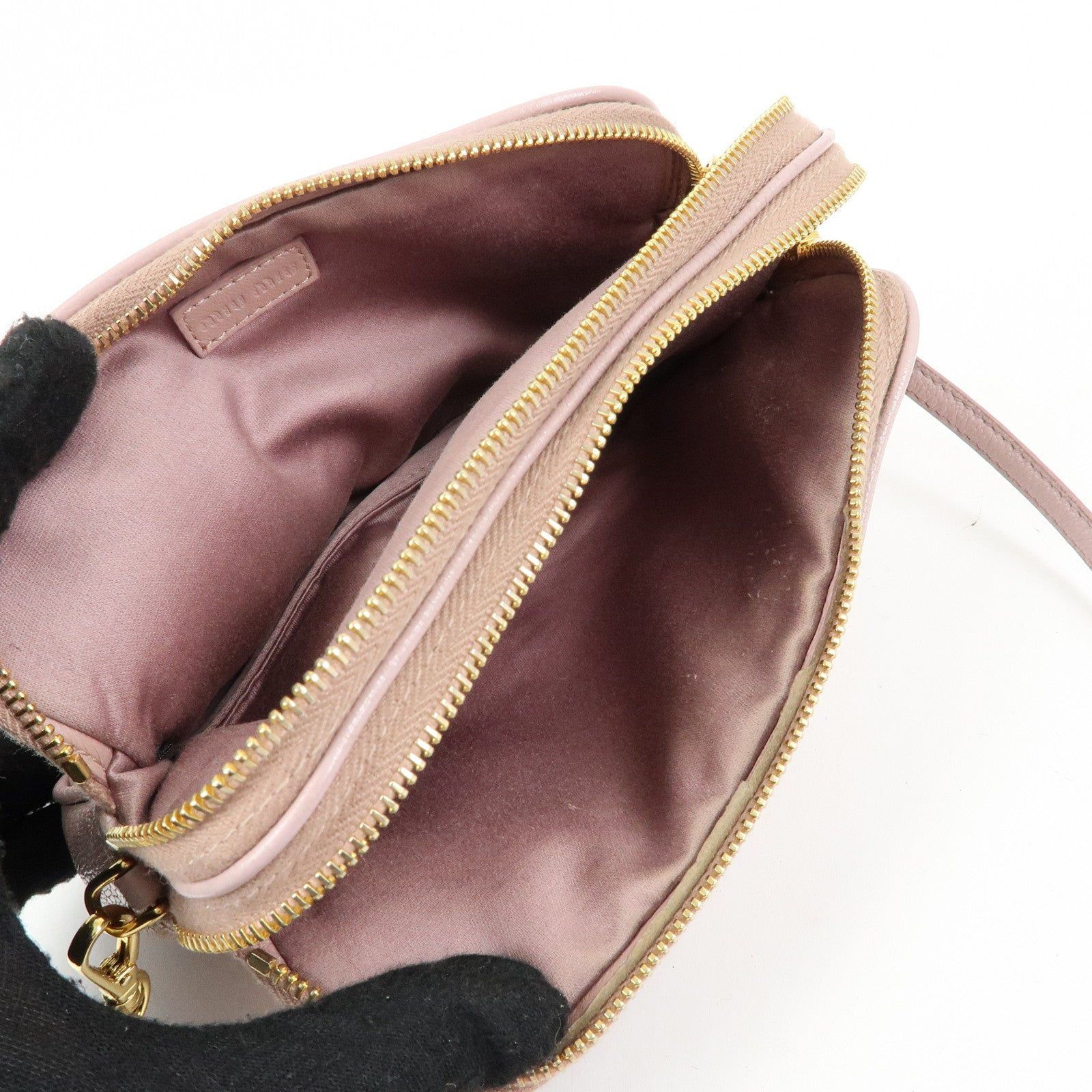 MIU MIU Logo Madras Leather Mini Shoulder Bag Light Purple