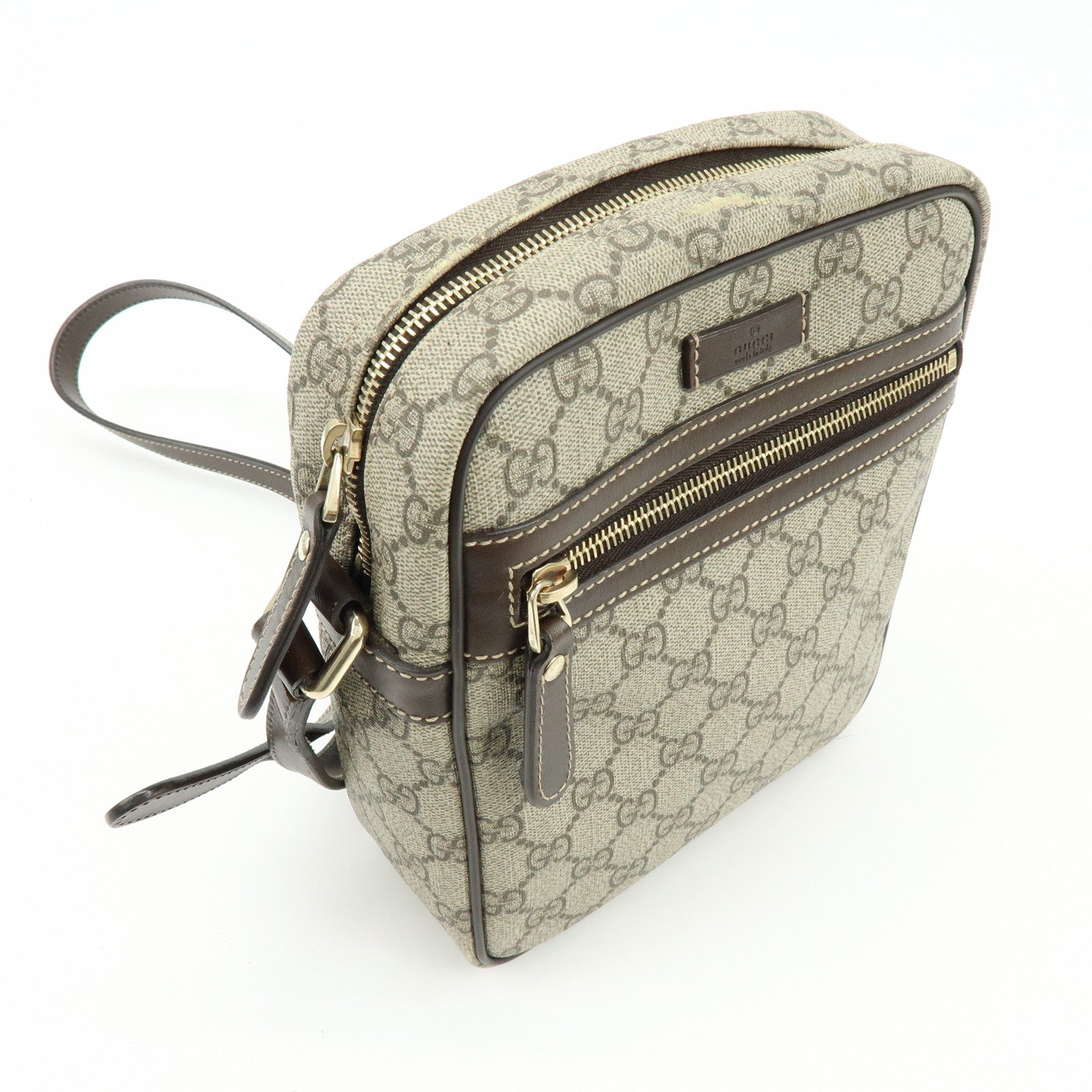 GUCCI GG Supreme Leather Shoulder Crossbody Bag Beige Brown 233268