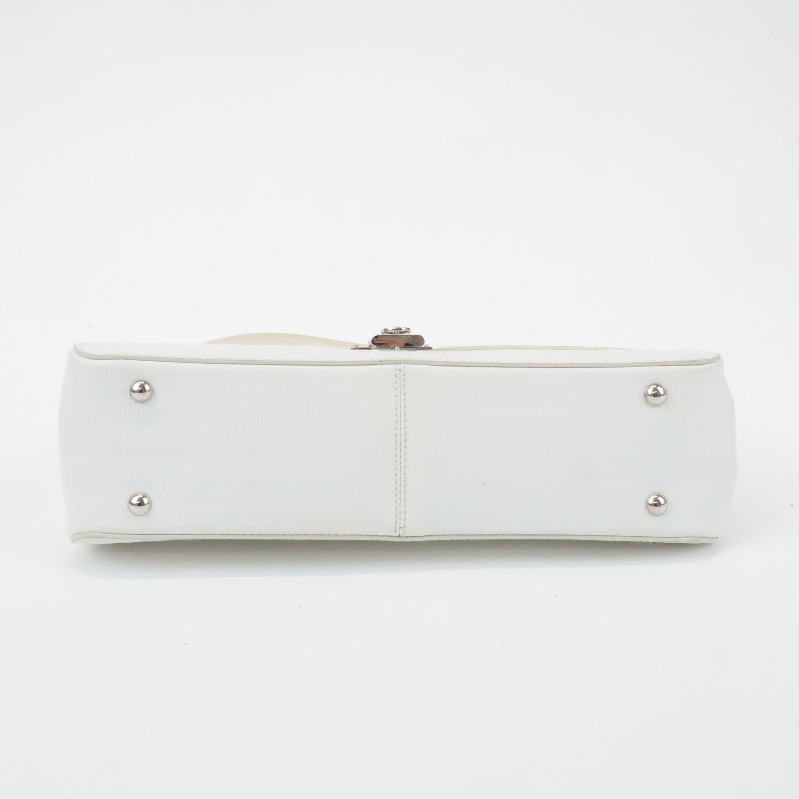 Ferragamo Gancini  Leather Shoulder Bag White Silver HDW Used