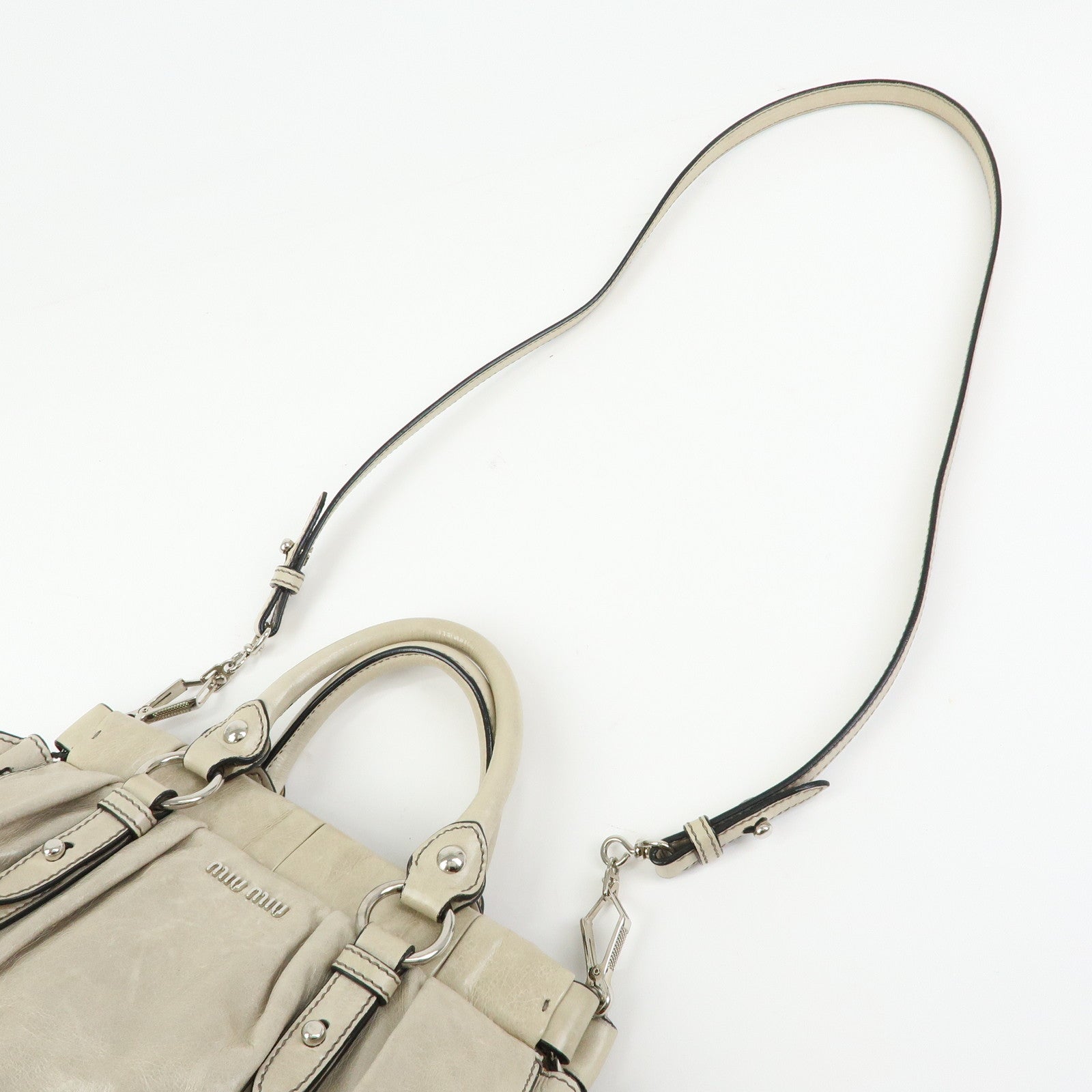 MIU MIU Logo Leather 2Way Bag Hand Bag Shoulder Bag Gray