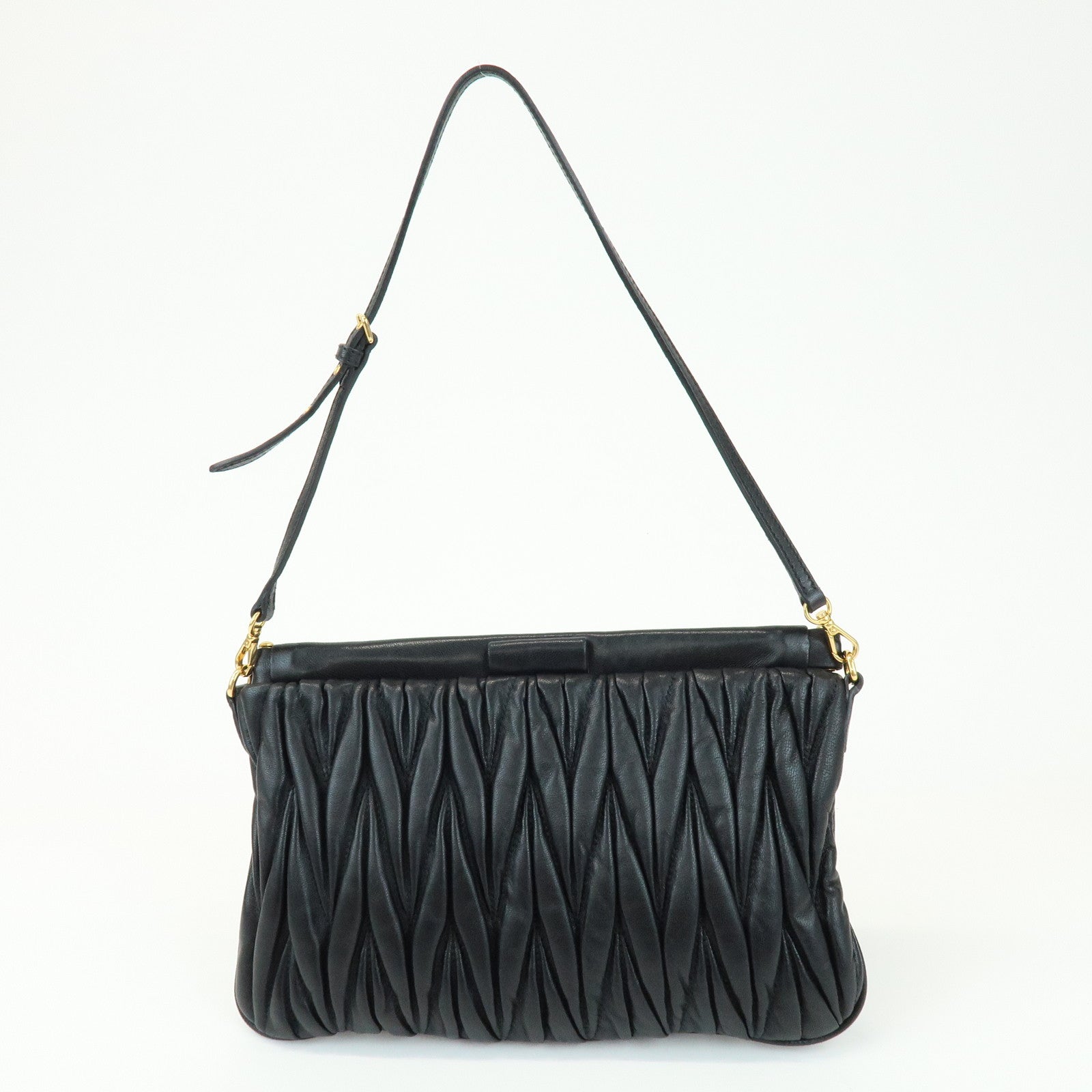 MIU MIU Matelasse Nappa Leather Shoulder Bag Black RM1892