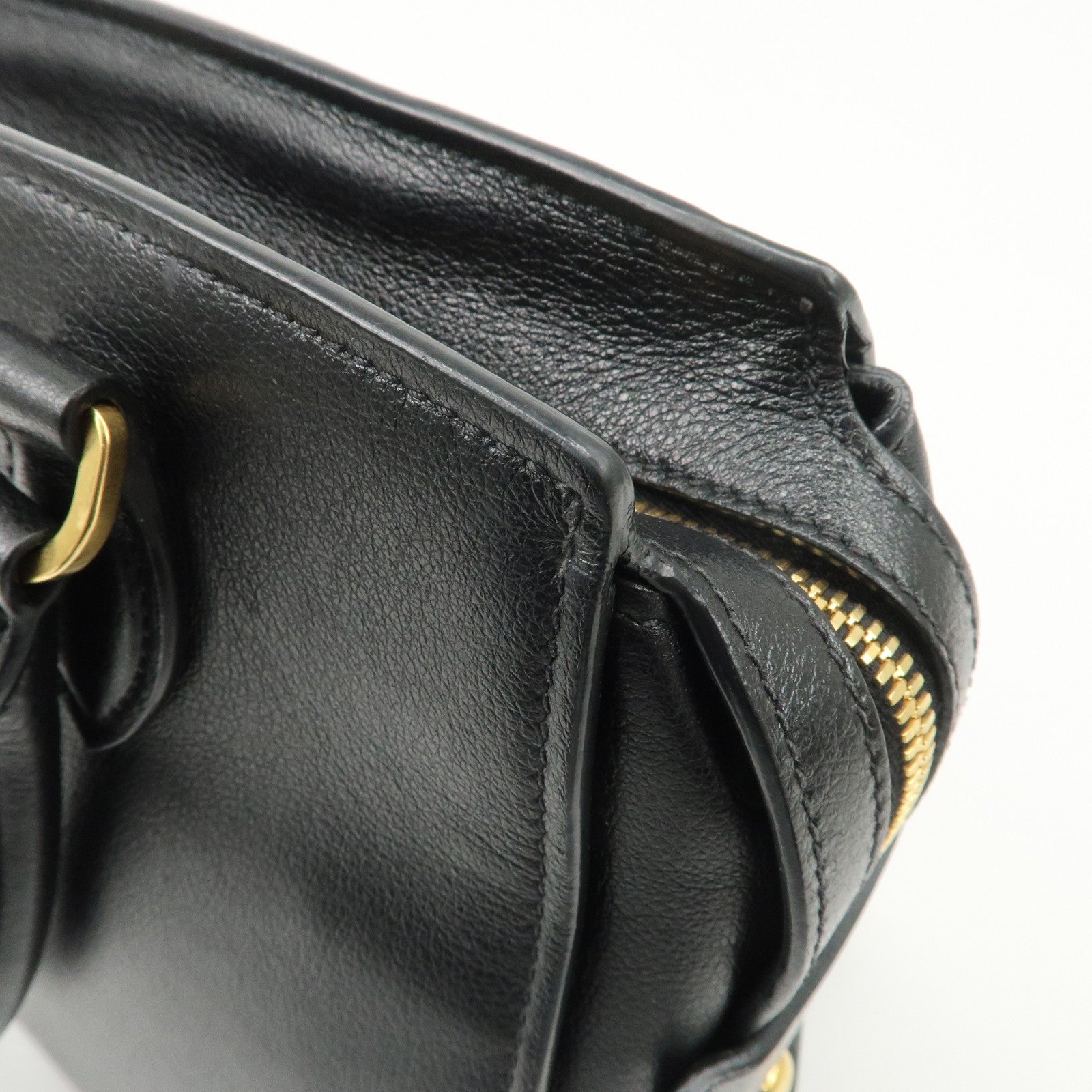 PRADA Leather 2Way Bag Hand Bag Black Gold Hardware Used