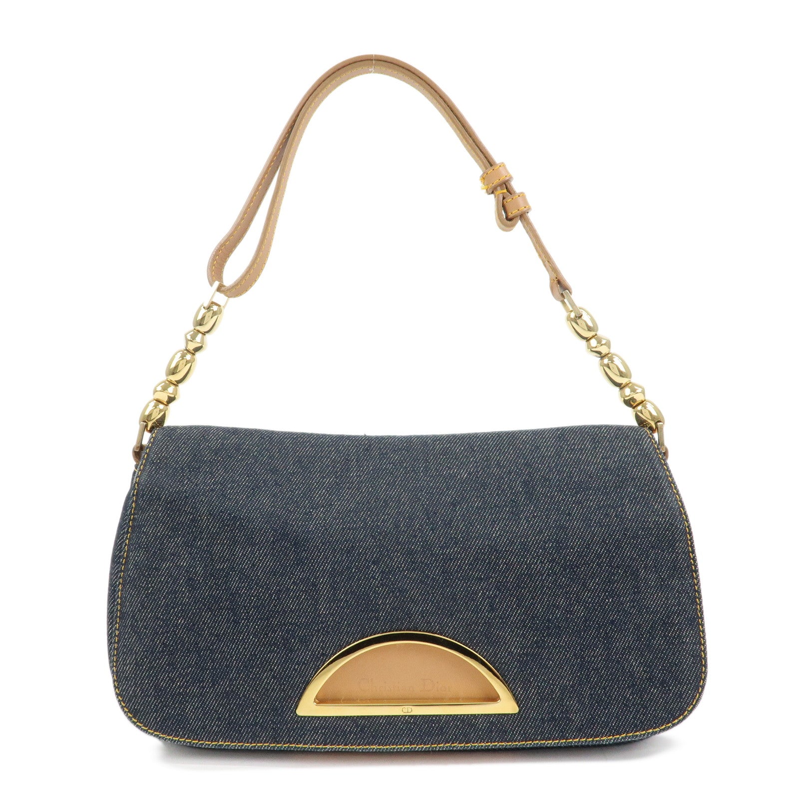 Christian Dior Malice Pearl Denim Leather Hand Bag Shoulder Bag