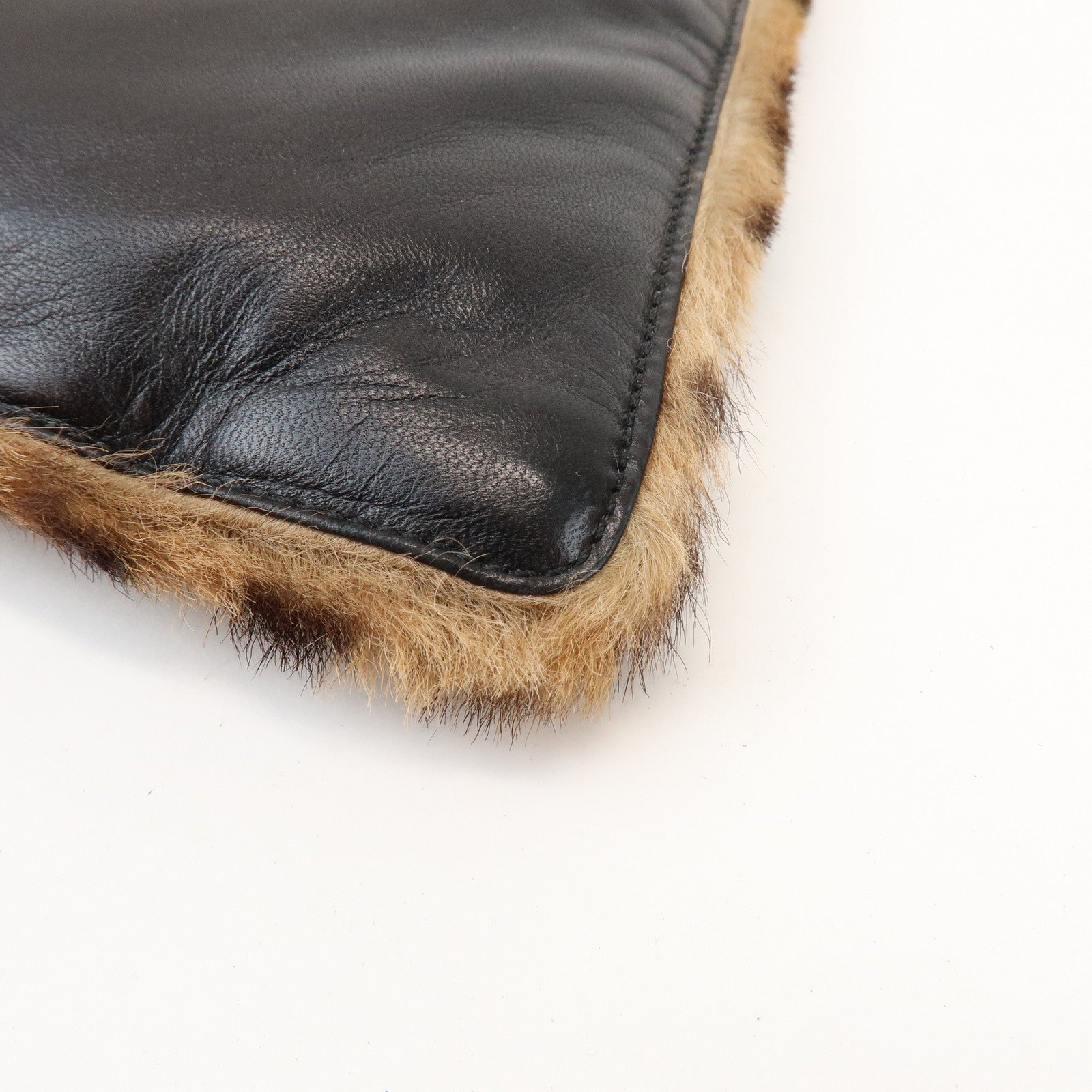 LOEWE Unborn Calf Leather Tote Bag Hand Bag Brown Black