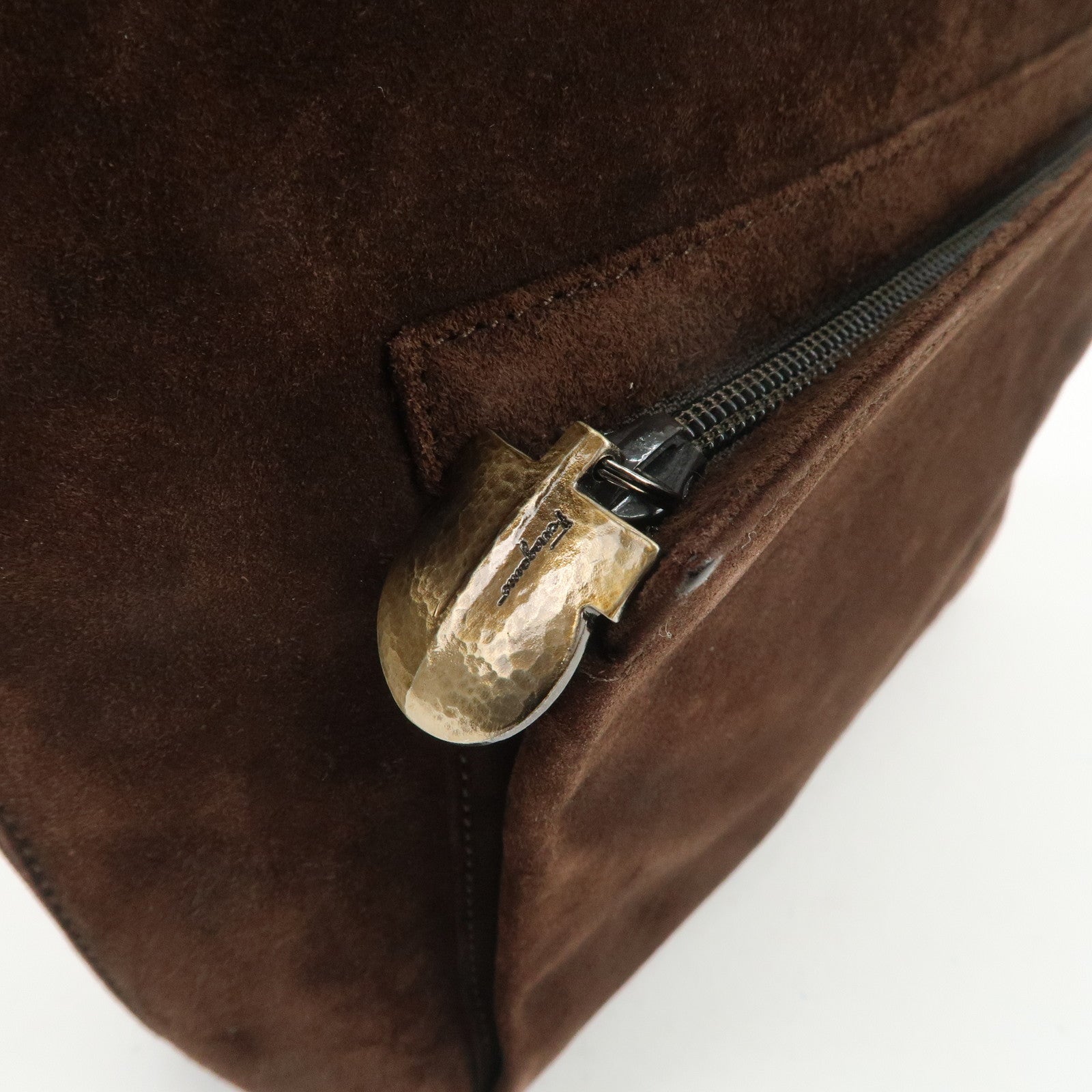 Ferragamo Gancini Suede Leather Shoulder Bag Brown