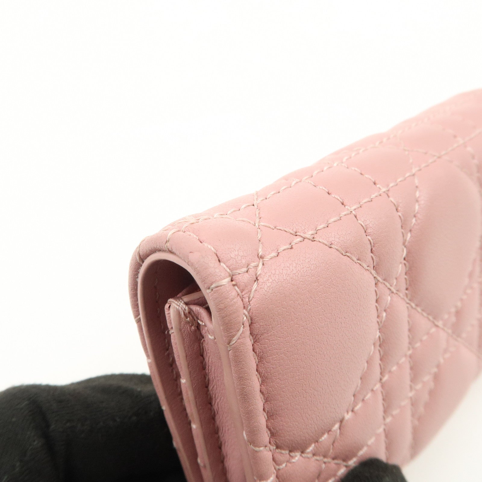 Christian Dior Canage Leather Bi-fold Compact Wallet Pink