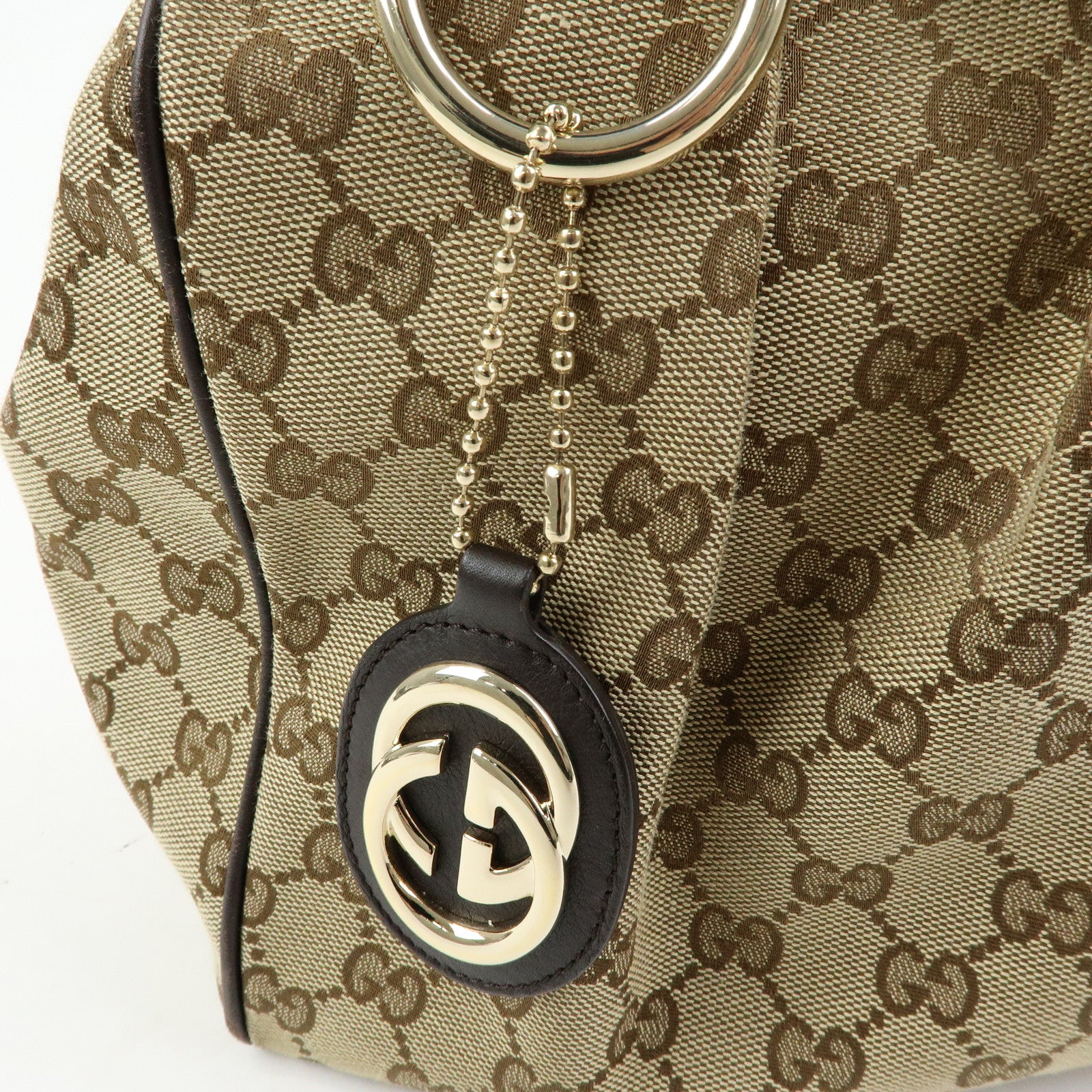 GUCCI GG Canvas Leather Tote Bag Hand Bag Dark Brown Beige 211944