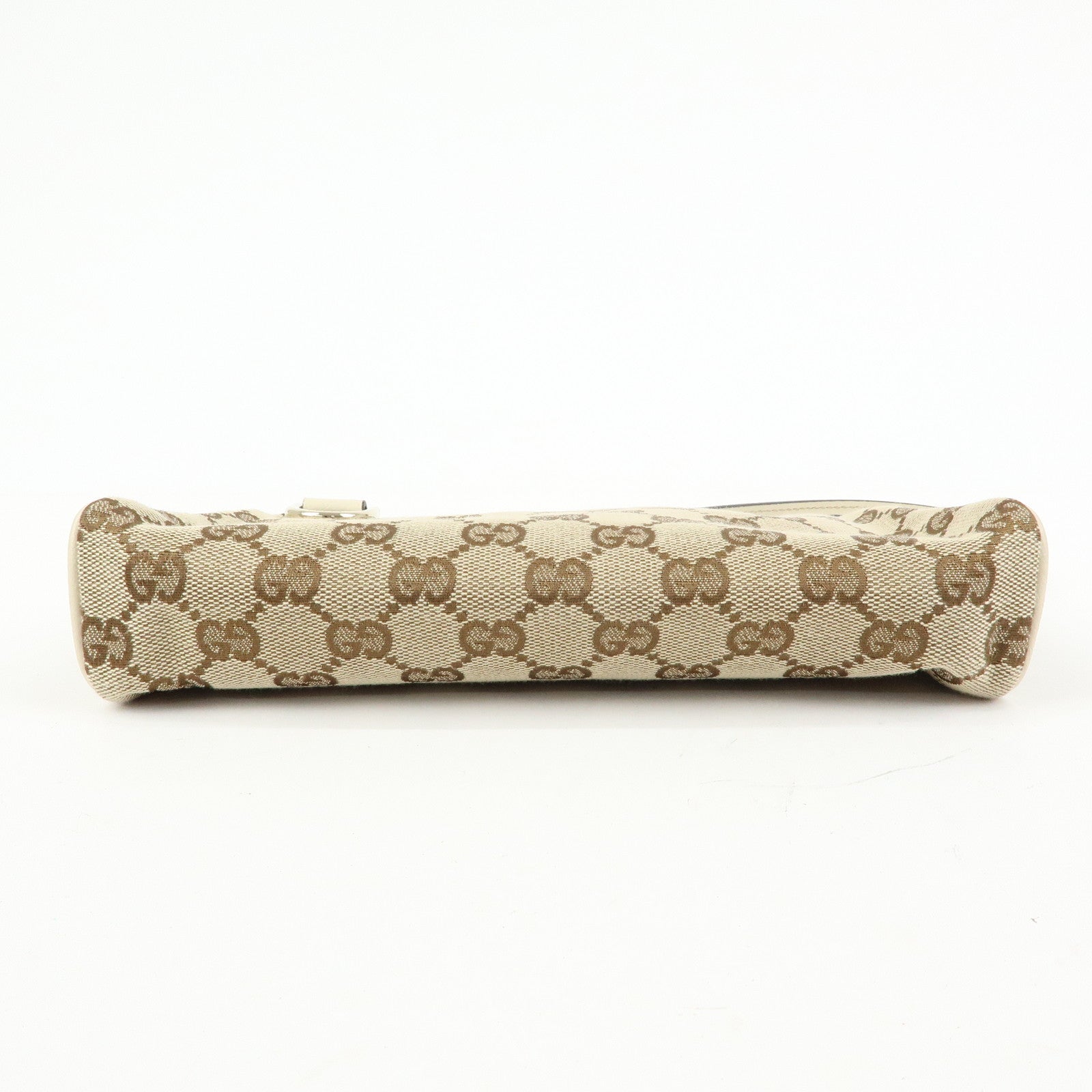 GUCCI GG Canvas Leather Accessory Pouch Hand Bag Beige White 145750
