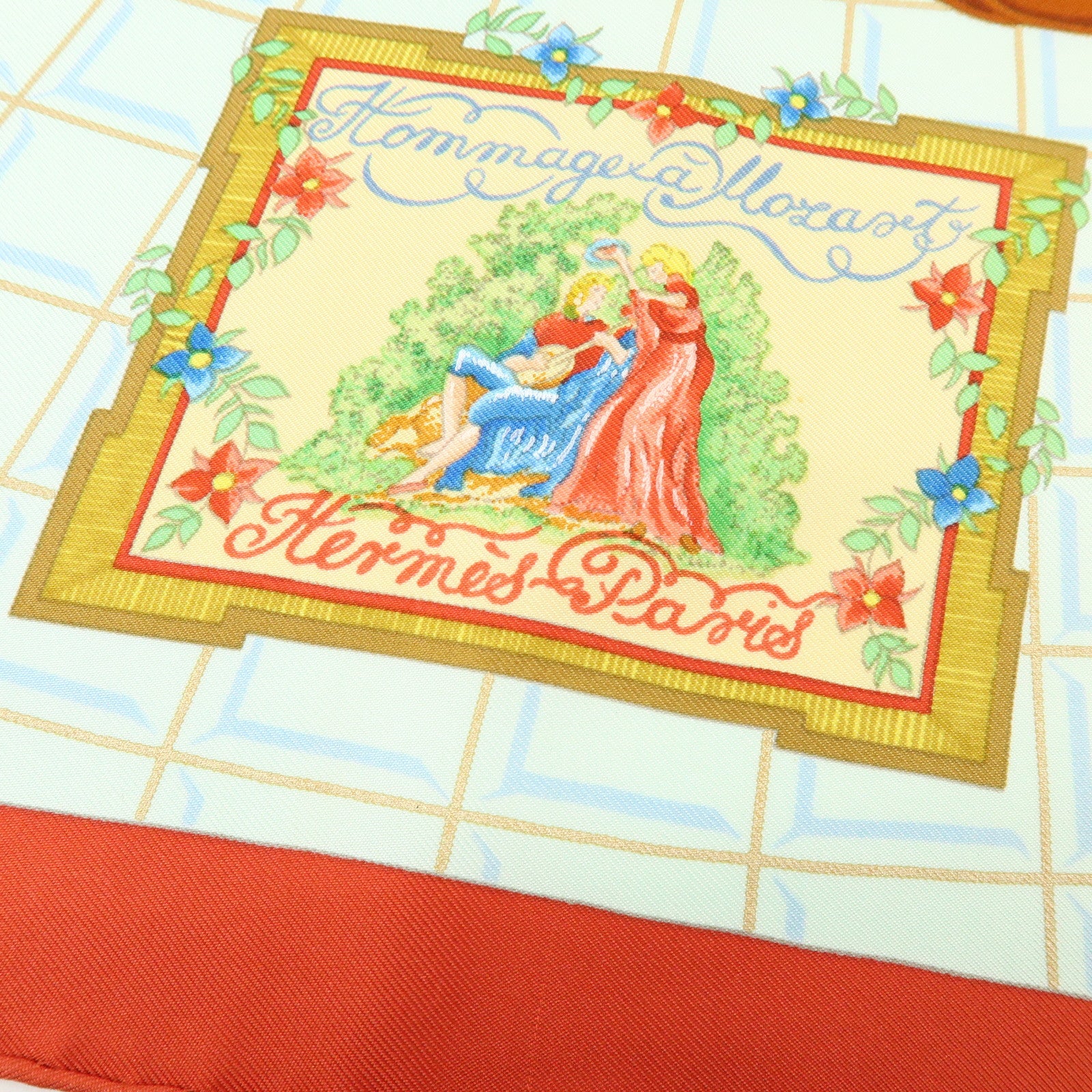 HERMES Carre 90 Silk 100% Scarf Wolfgang Amadeus Mozart Red Brown
