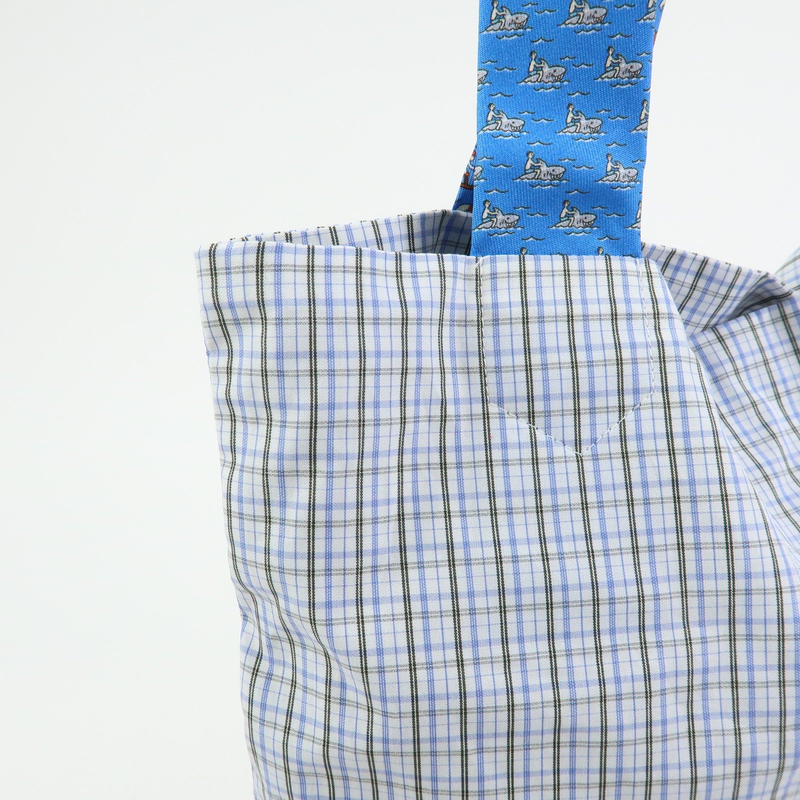 HERMES Silk Necktie Tote Bag Shoulder Bag Hand Bag Blue