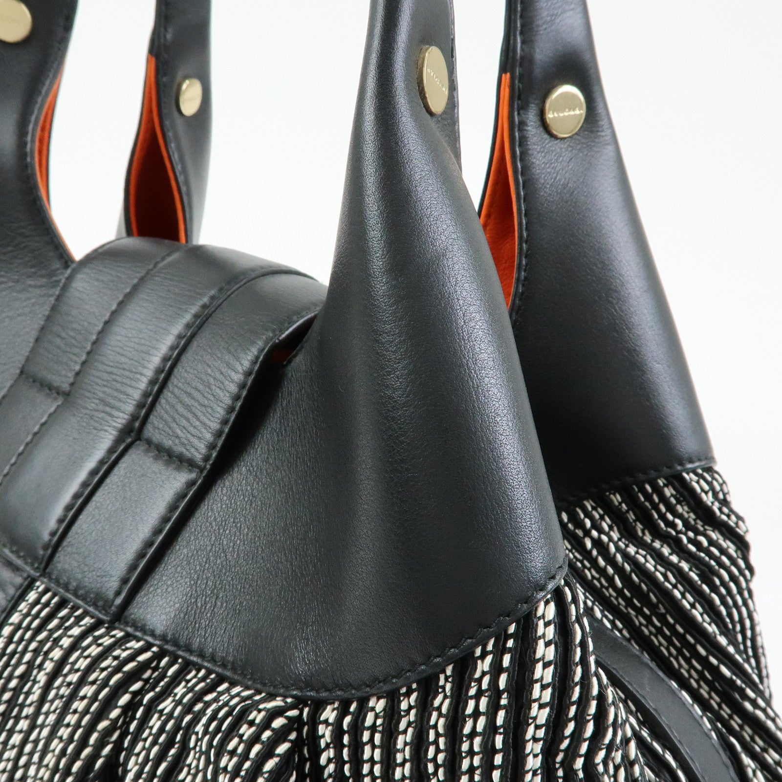 BVLGARI Chandra Leather Canvas Hand Bag Tote Bag Black Orange