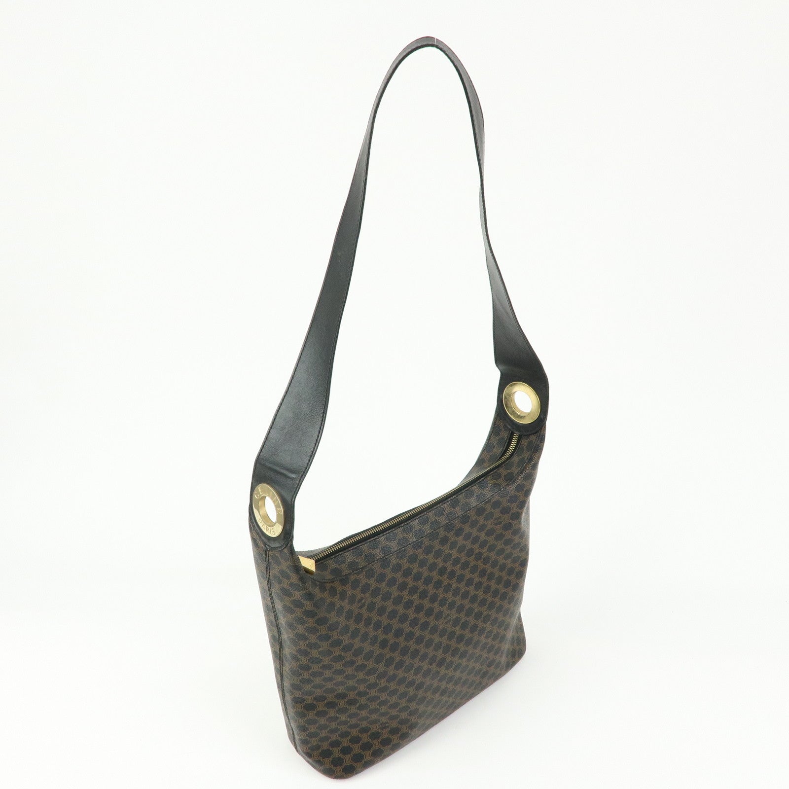 CELINE Macadam PVC Leather Shoulder Bag Crossbody Bag Black Brown