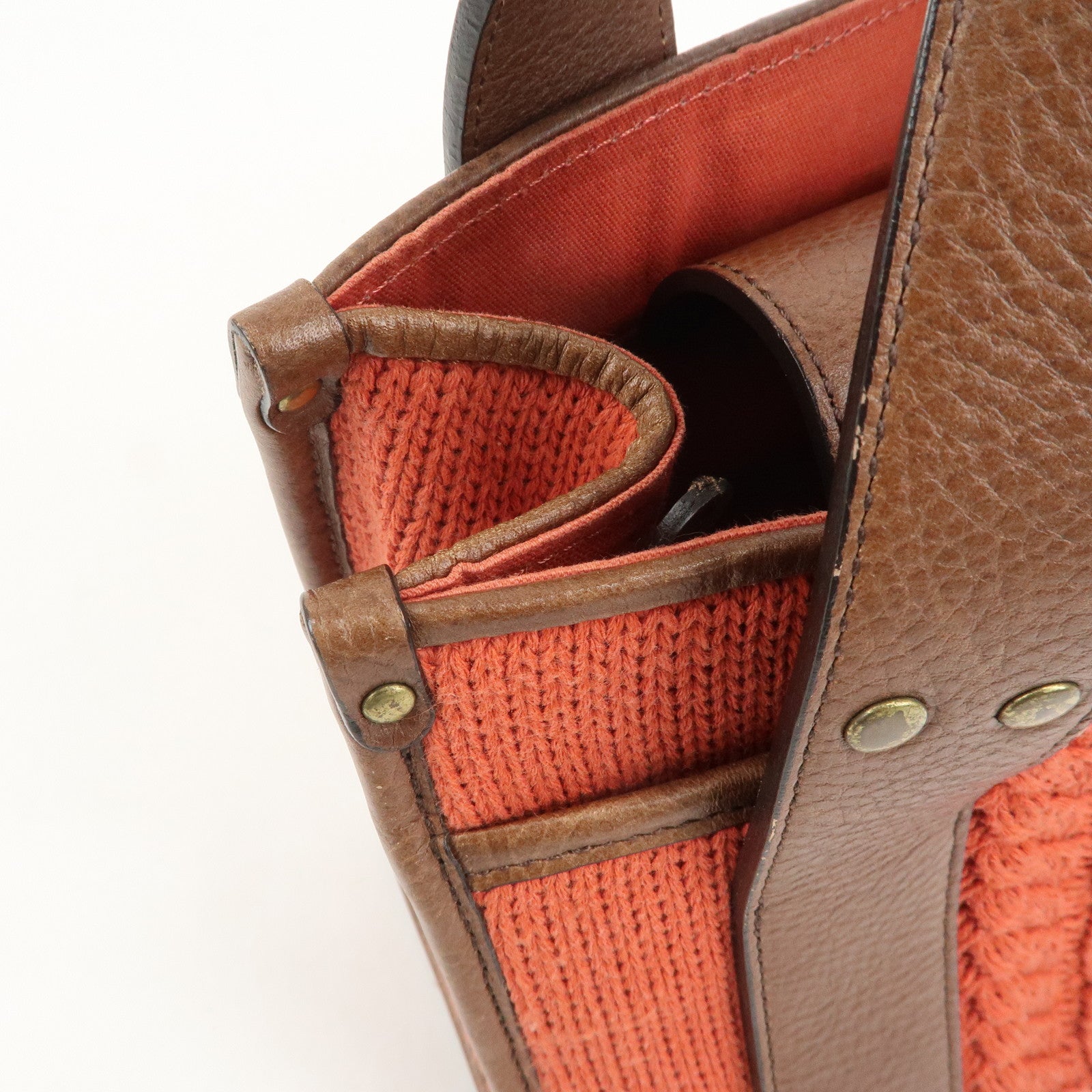 Chloe Knitted Leather Hand Bag Tote Bag Red Brown