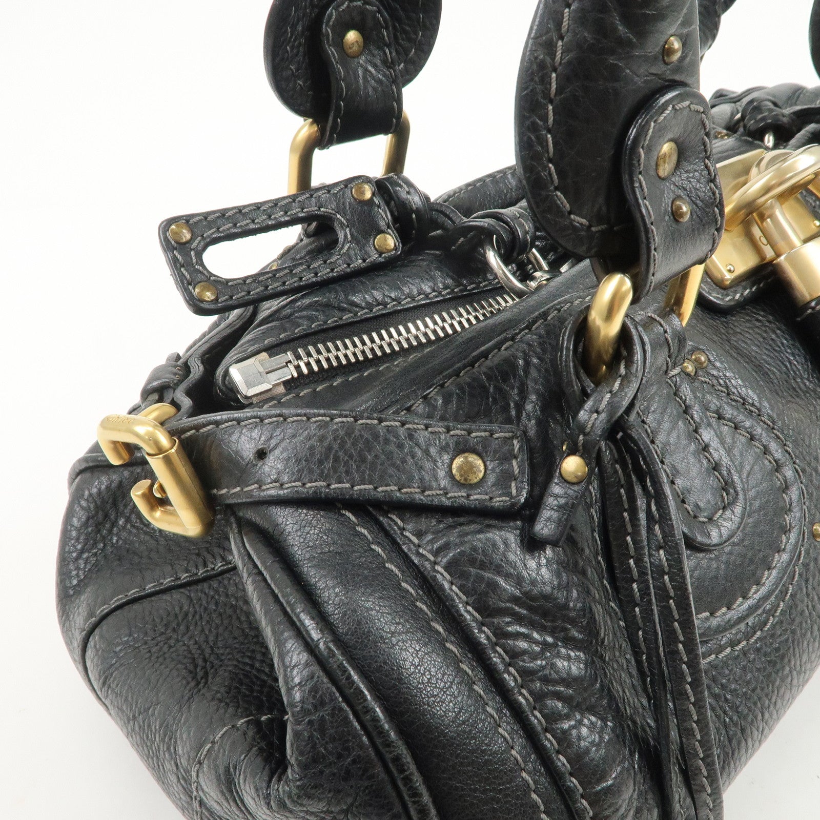 Chloe Paddington Logo Leather Hand Bag Shoulder Bag Black