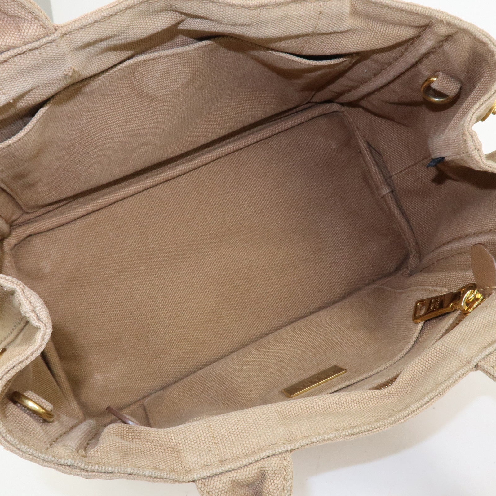 PRADA Logo Canapa Mini Canvas 2Way Bag Hand Bag Beige 1BG439