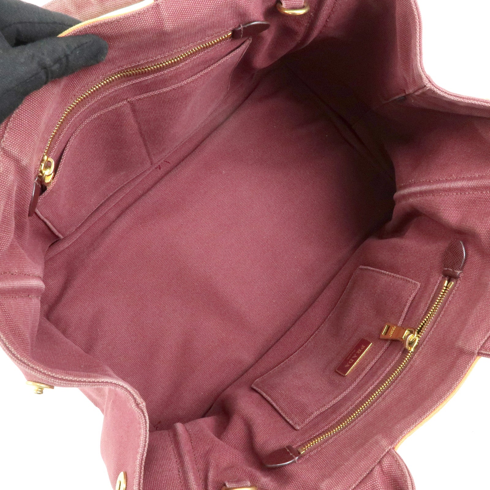 PRADA Logo Canapa Canvas 2Way Bag Tote Bag Orange Purple B1877G