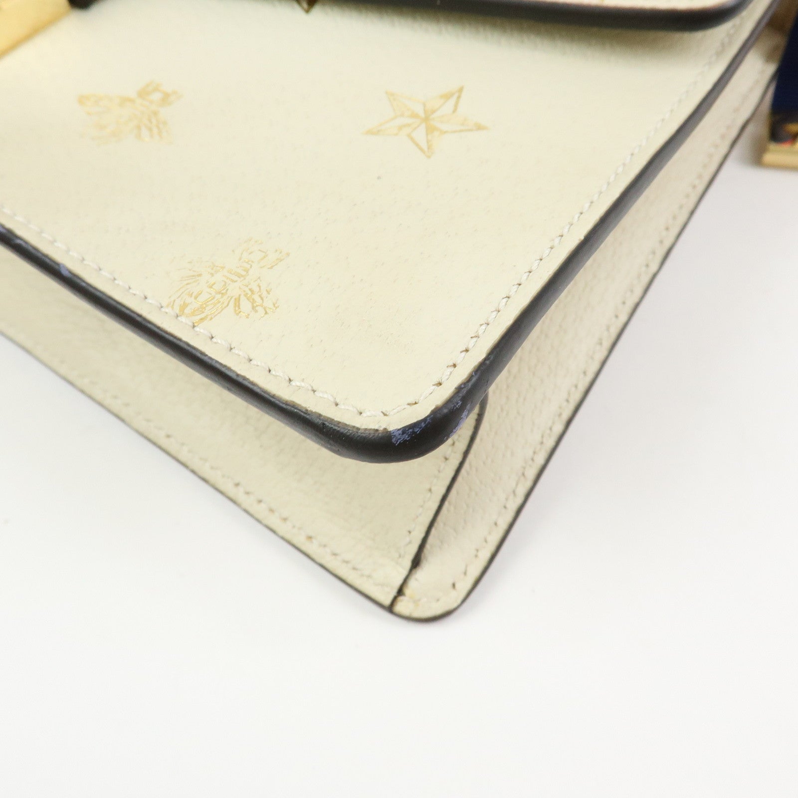 GUCCI Sylvie Sherry Leather Shoulder Bag Ivory Bee & Star 524405