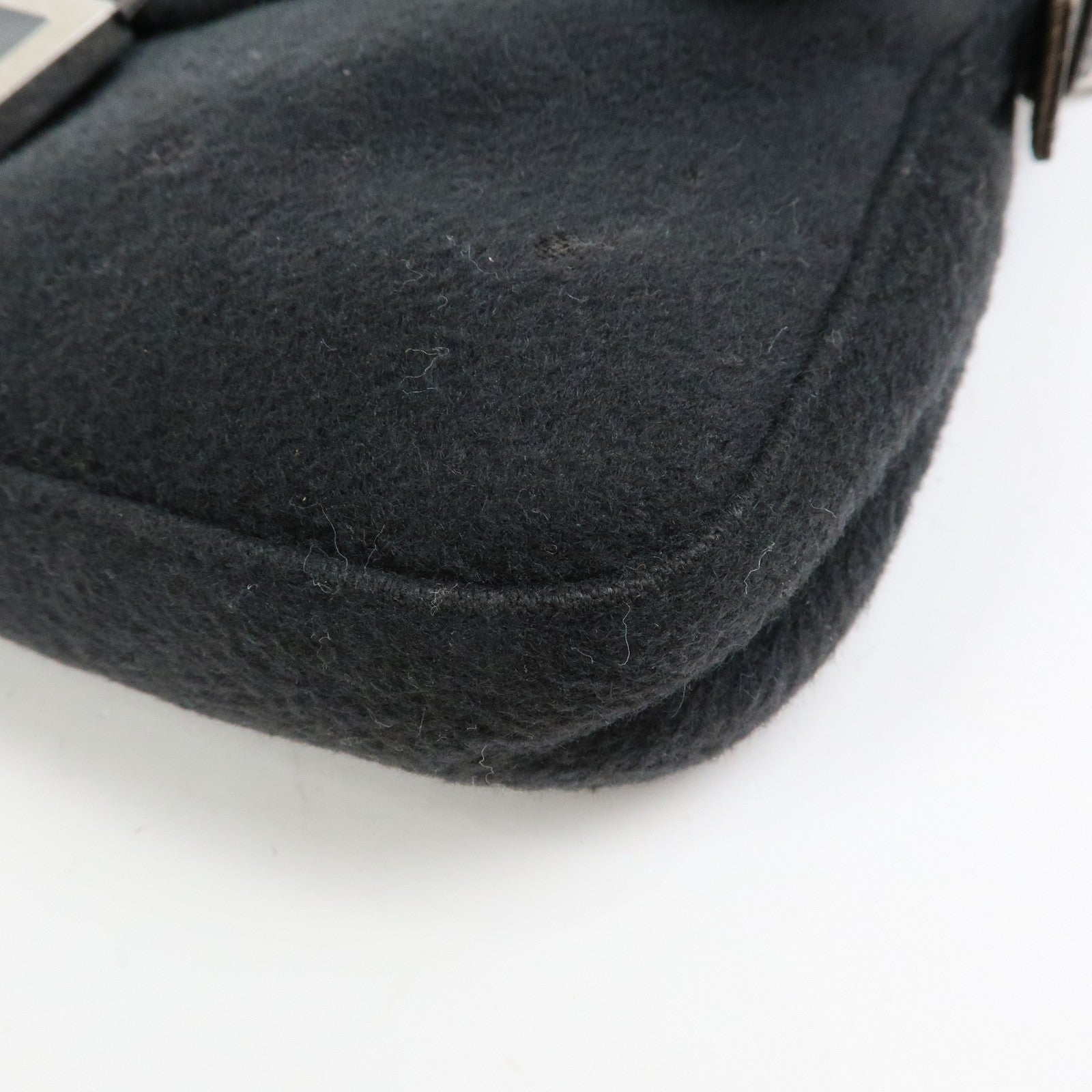 FENDI Mamma Baguette Wool Leather Shoulder Bag Hand Bag Black 26424