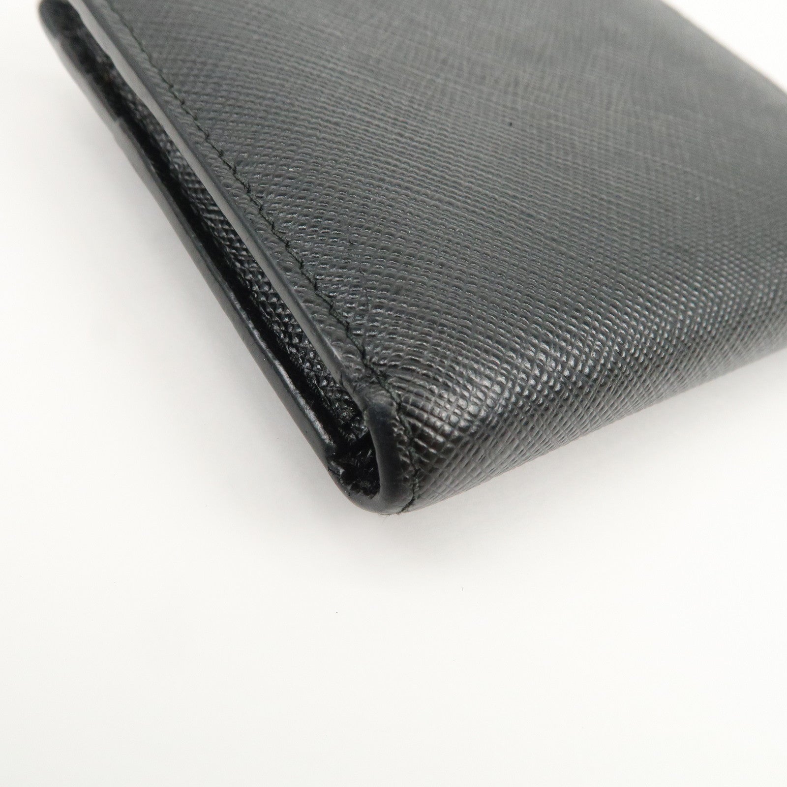 PRADA Logo Saffiano Leather Compact Wallet Black 2MC066