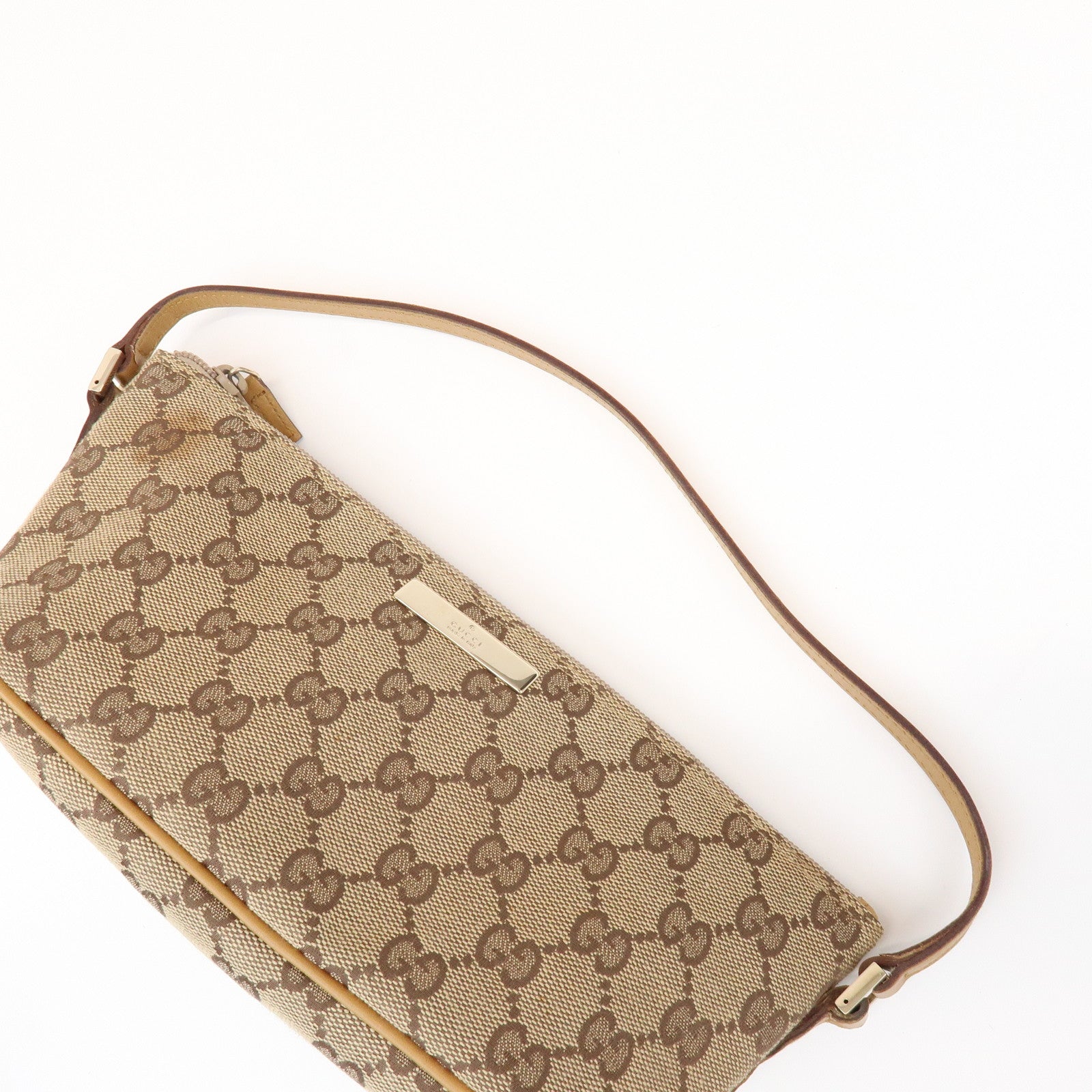 GUCCI Boat Bag GG Canvas Leather Accessory Pouch Hand Bag 039・1103