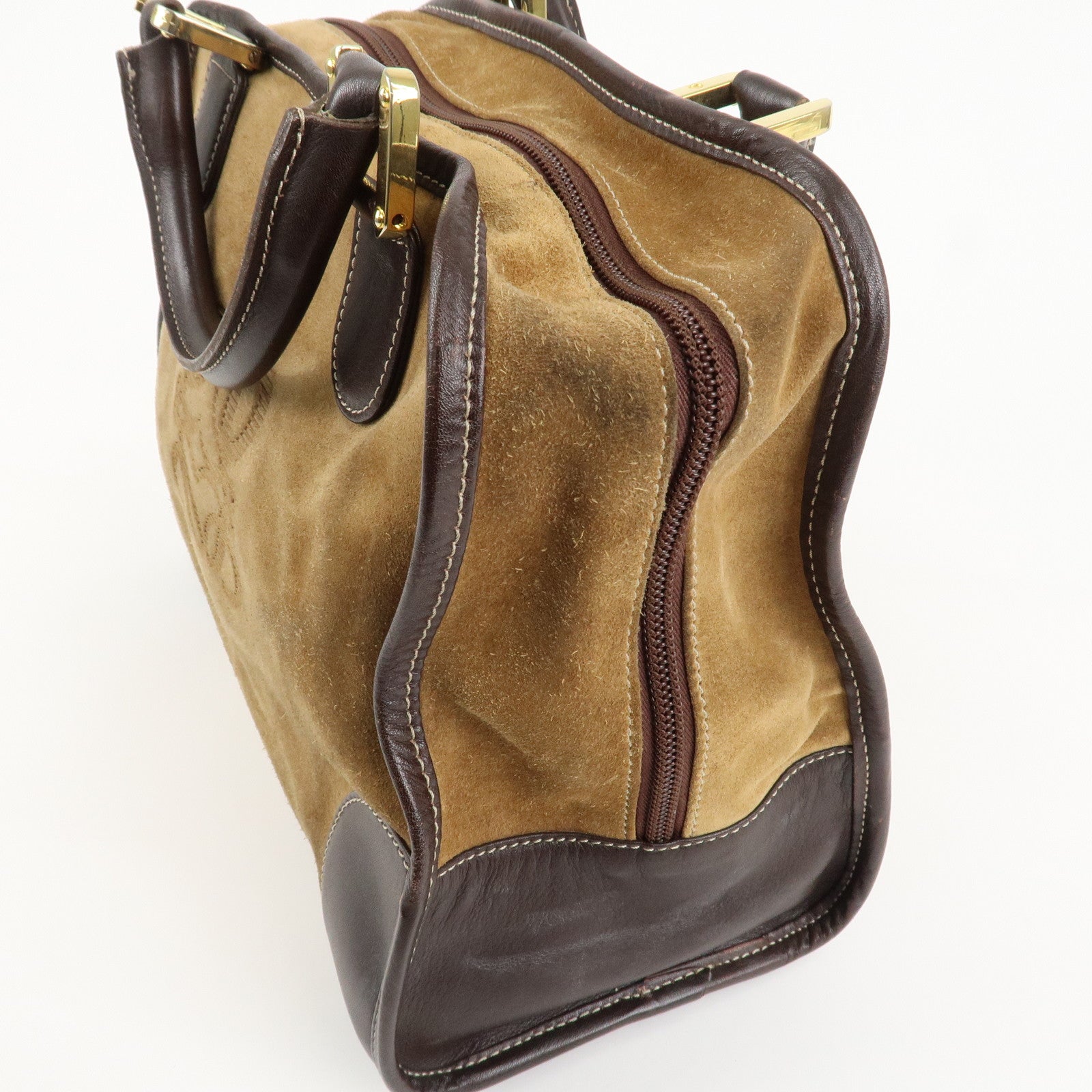 LOEWE Anagram Suede Leather Amazona 35 Brown Hand Bag Boston Bag Used