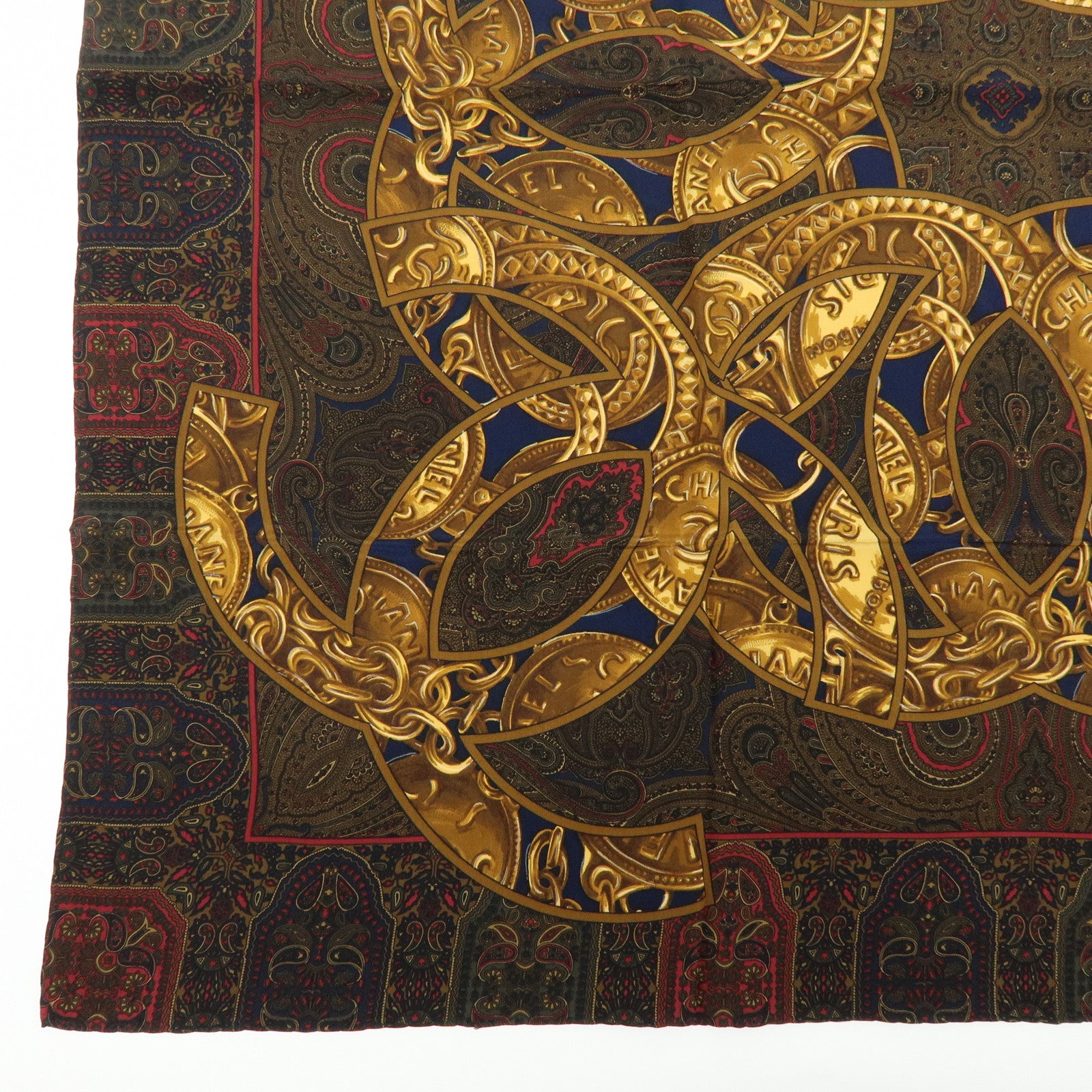 CHANEL Silk 100% Scarf Paisley Pattern Brown Multicolor