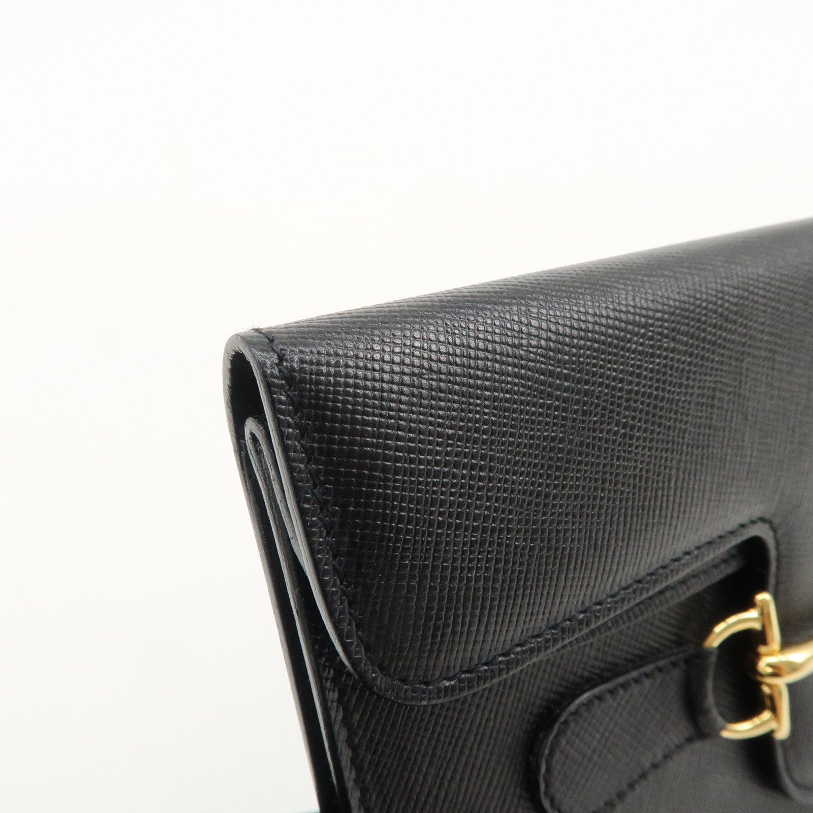 GUCCI Horsebit Leather Long Wallet Black Gold 030.001.0793