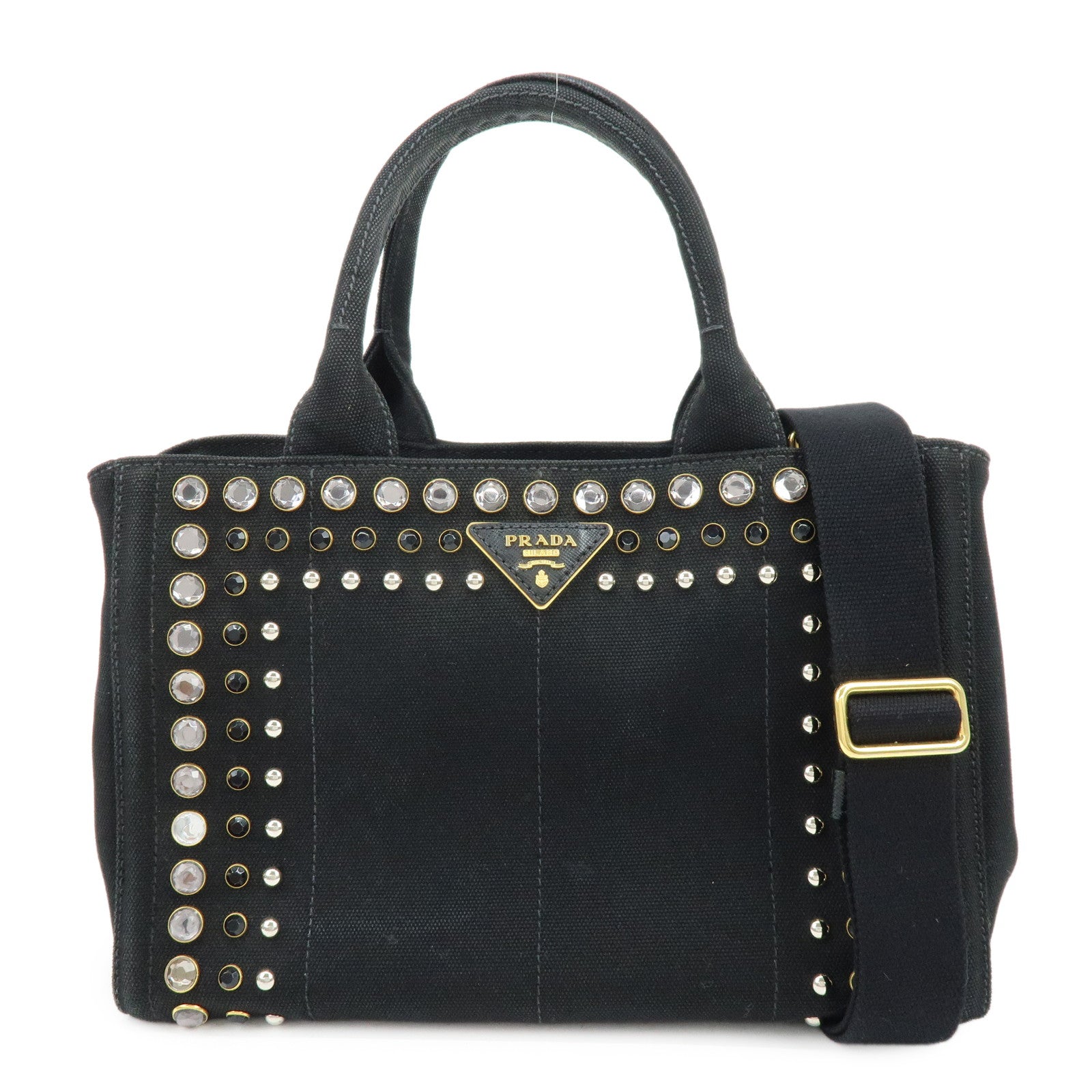PRADA Triangle Logo Canapa Mini Canvas Bijoux 2Way Bag Black1BG439