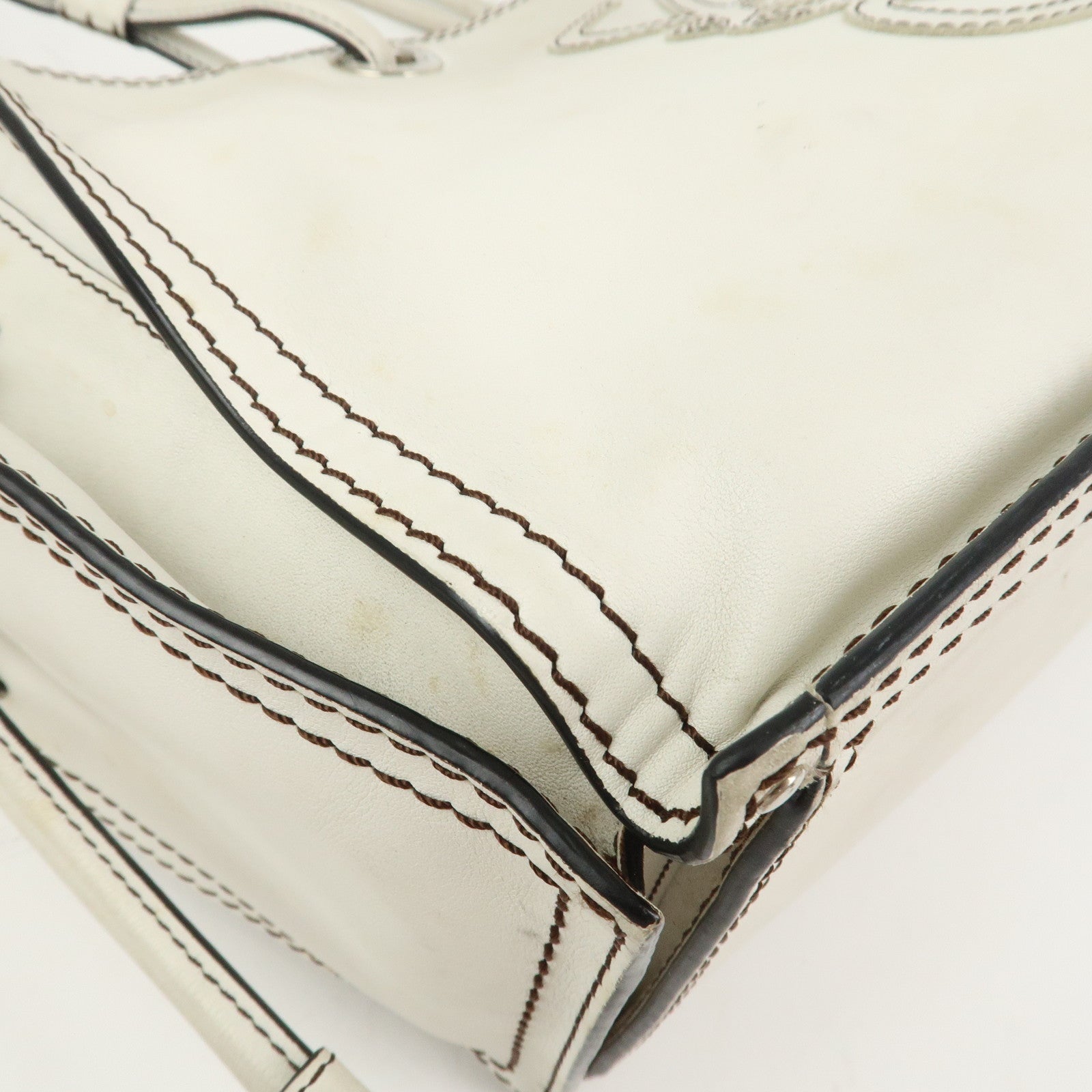 LOEWE Anagram Leather Shopper Tote Bag Shoulder Bag Hand Bag Ivory