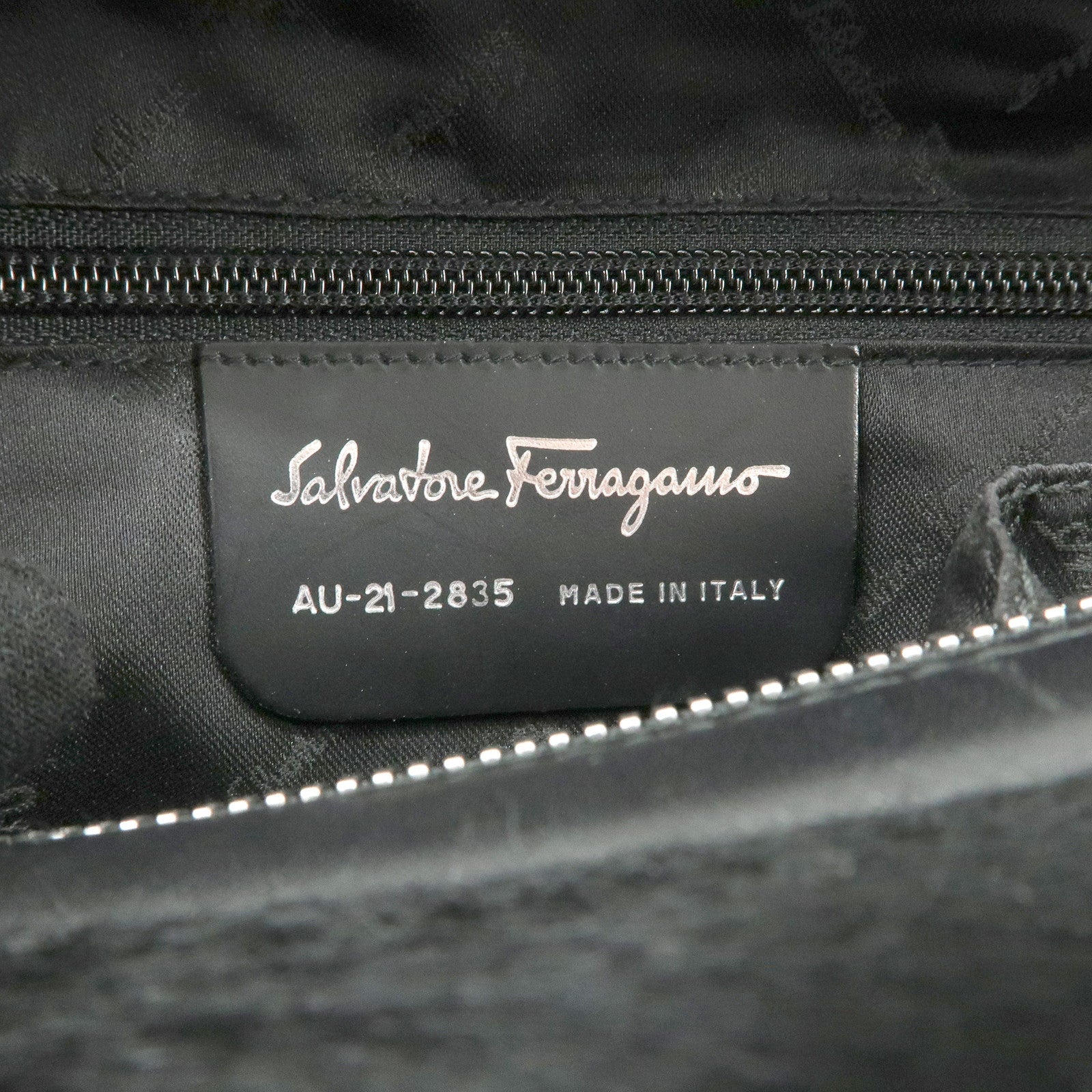Ferragamo Gancini Leather Unborn Calf Hand Bag Black Used