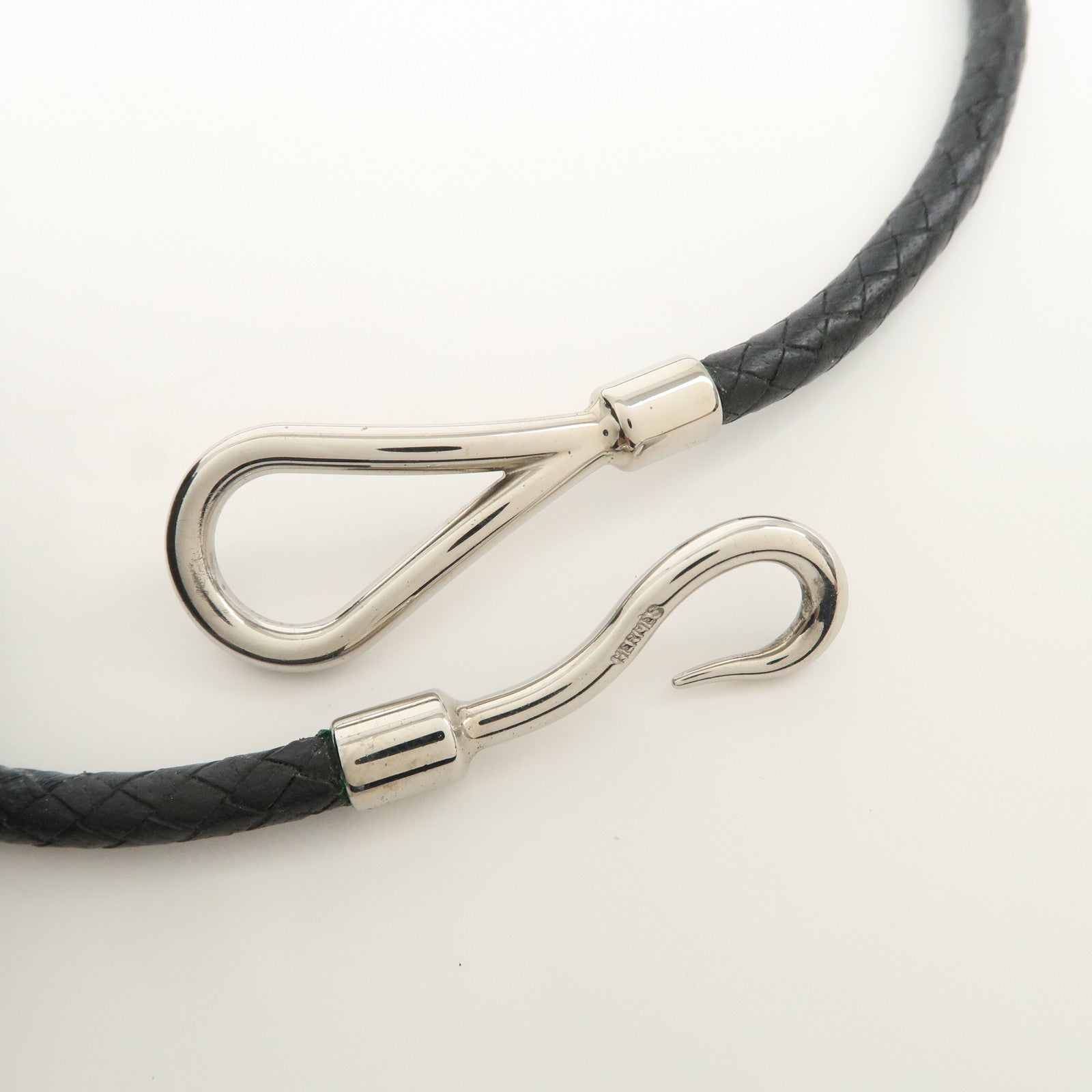 HERMES Leather Metal Jumbo Choker Bracelet Black