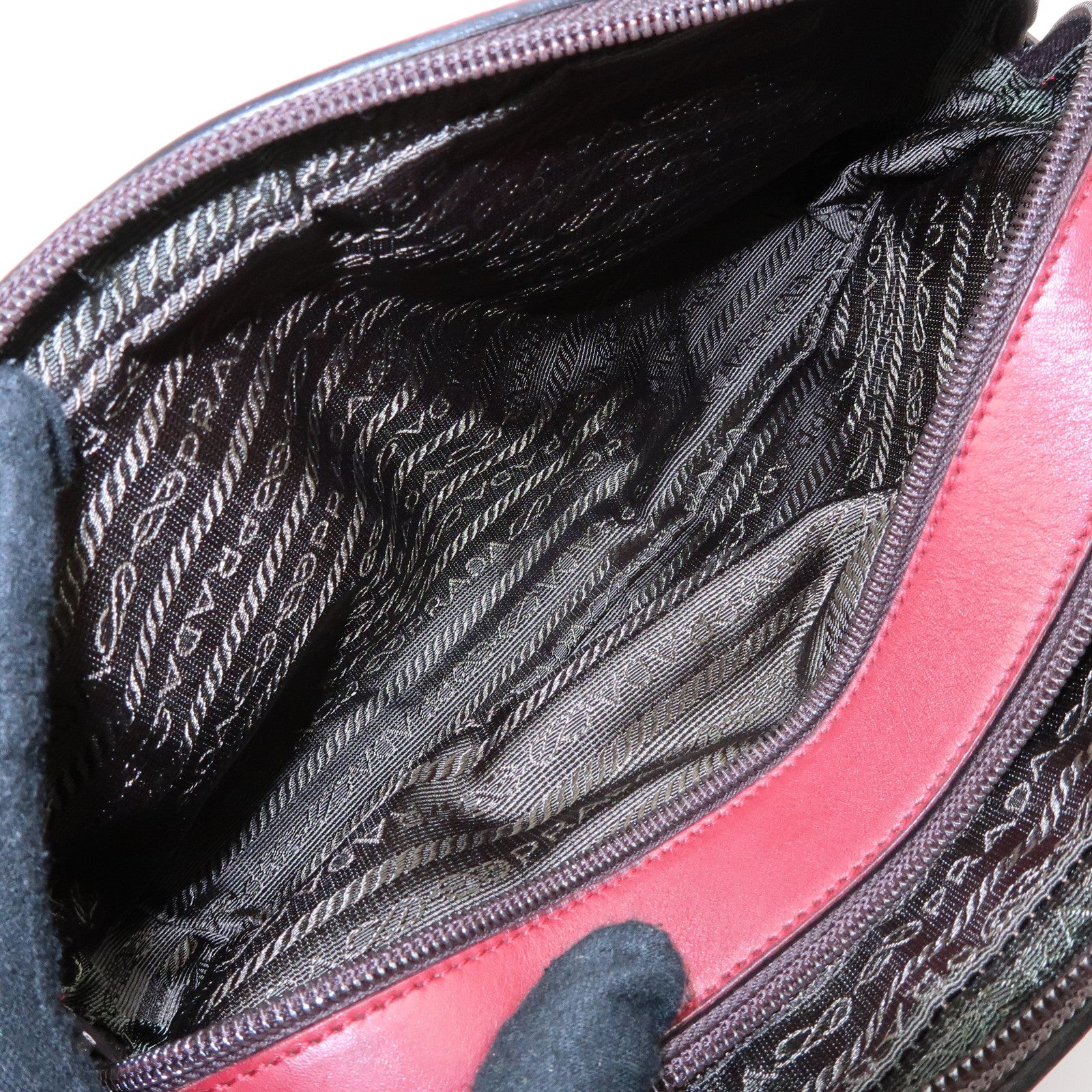 PRADA Leather Bicolor Hand Bag Mini Boston Bag Red Brown