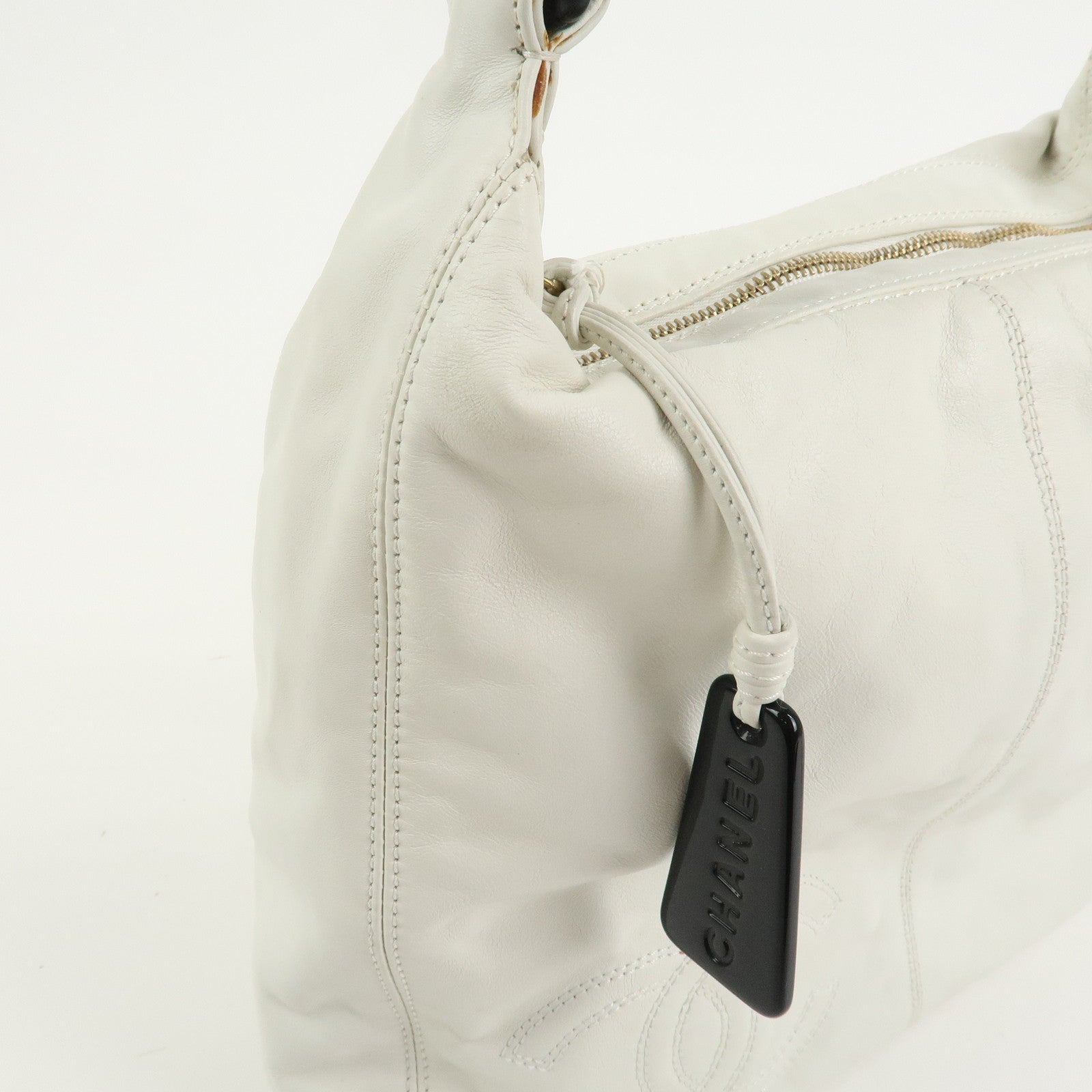 CHANEL Lamb skin Plastic Shoulder Bag Hand Bag White Black