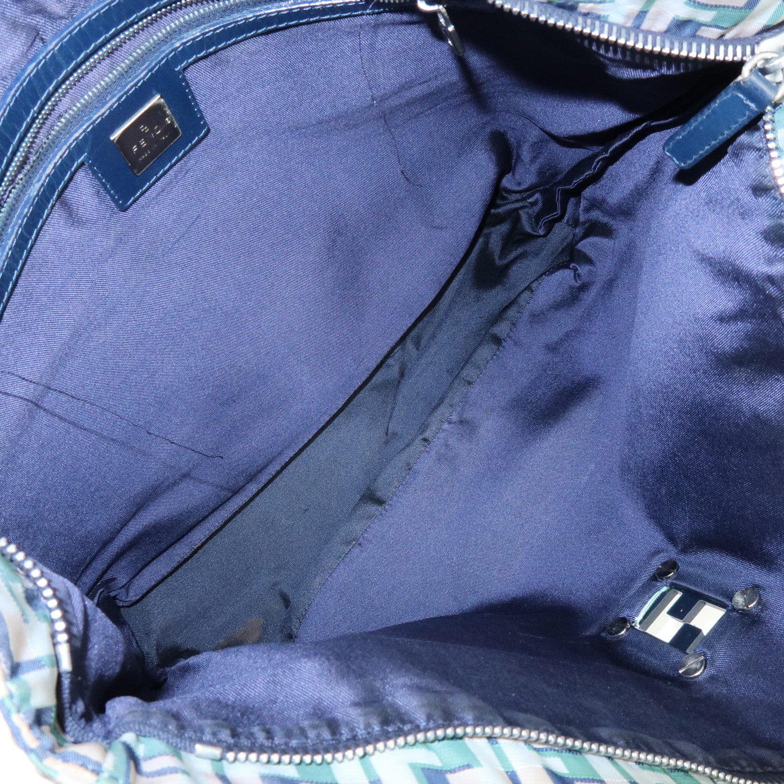 FENDI Zucca Nylon Leather Tote Bag Shoulder Bag Navy Green