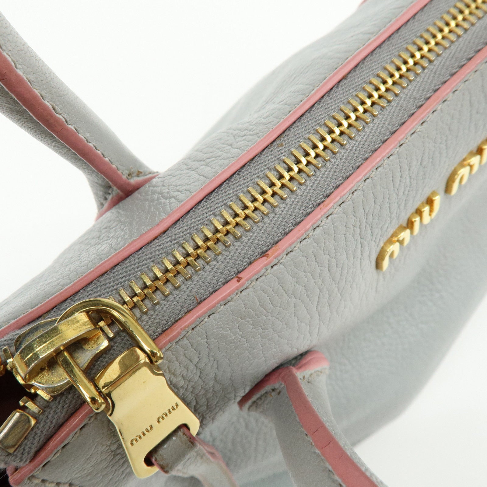 MIU MIU Madras Leather 2Way Bag Hand Bag Gray Pink 5BA003