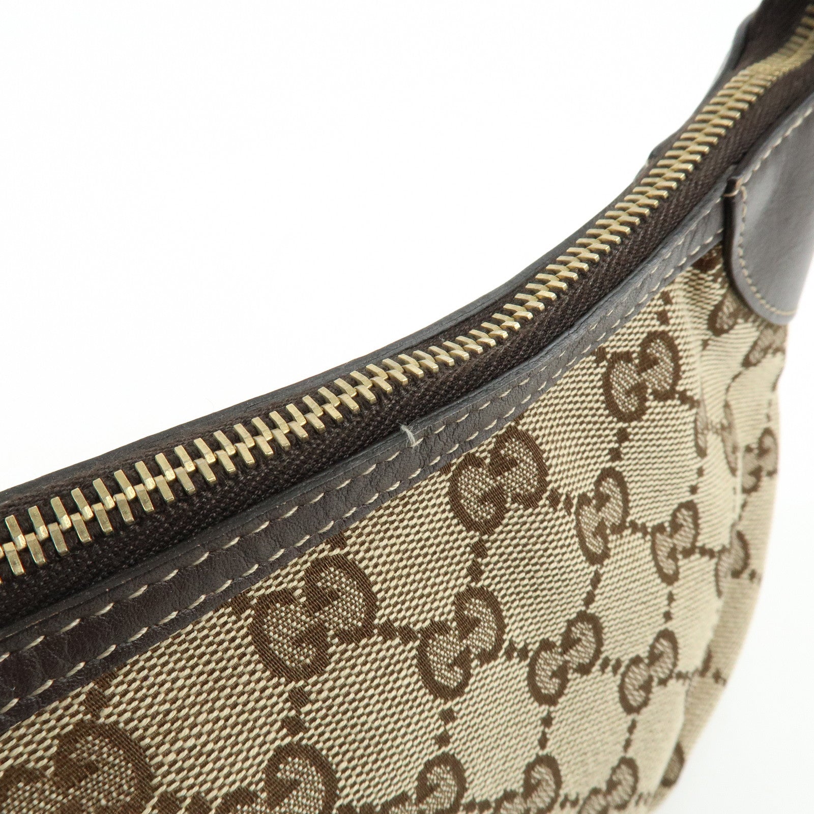 GUCCI Sherry Canvas Leather Accessory Pouch Hand Bag Beige 224093