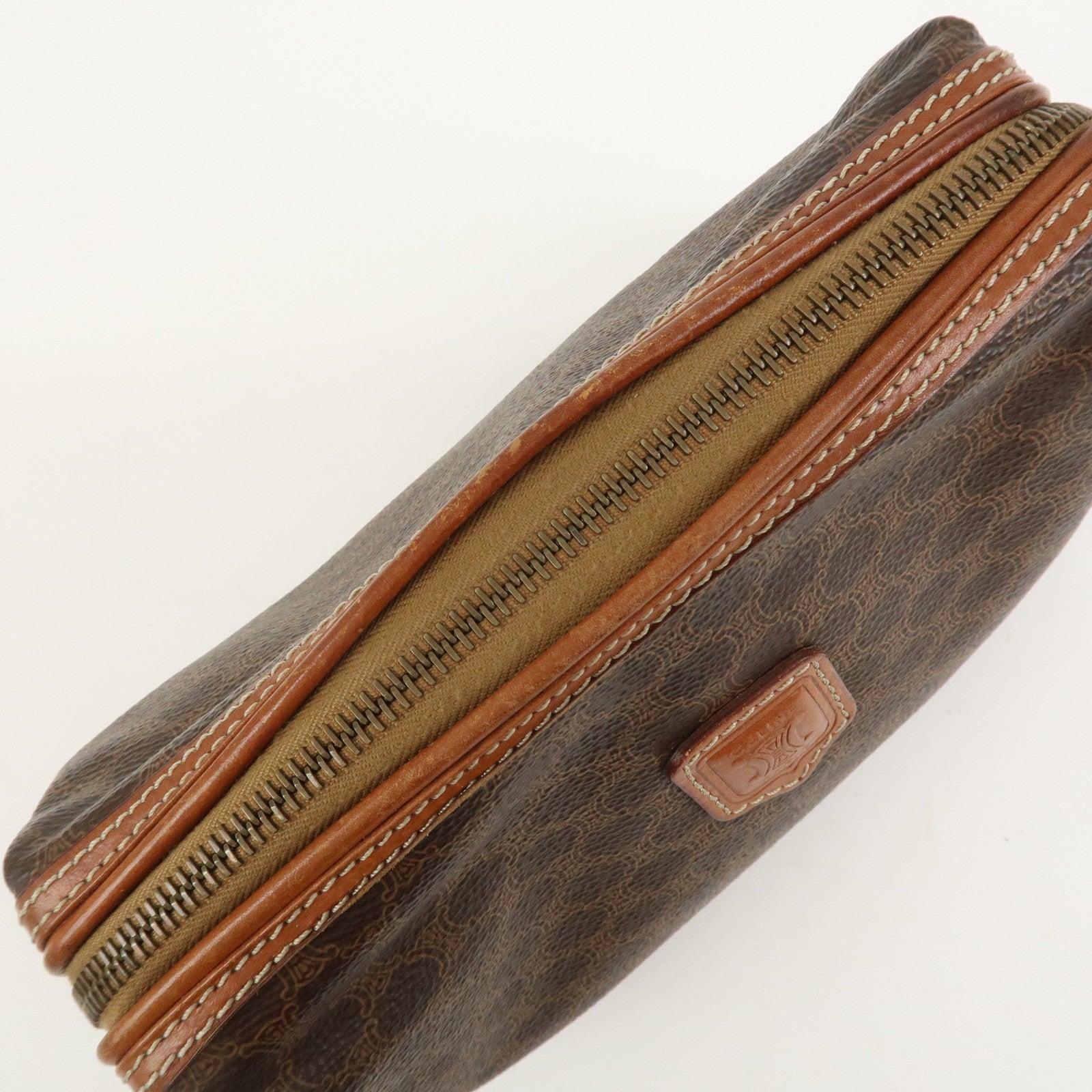CELINE Macadam PVC Canvas Leather Cosmetic Pouch Brown