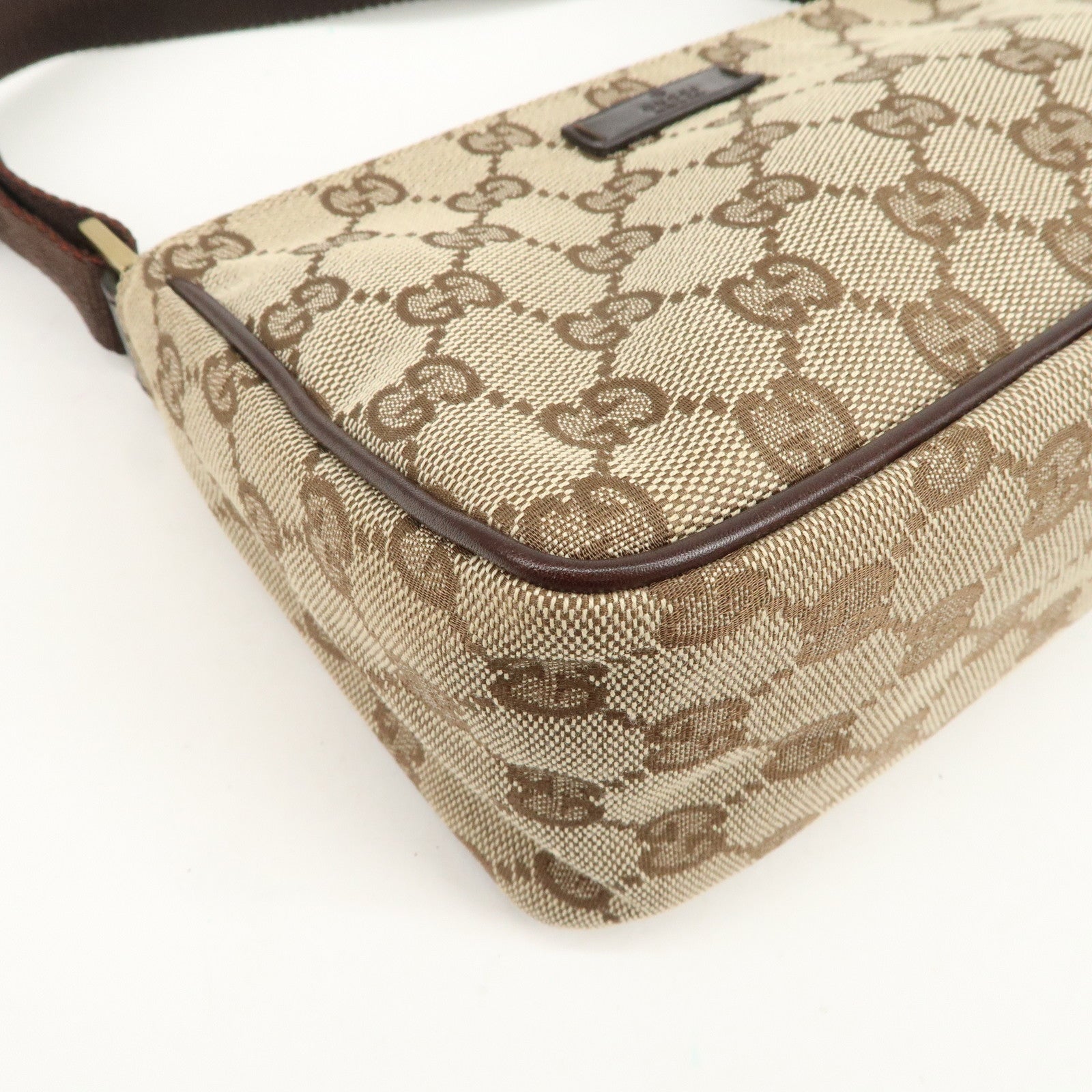 GUCCI GG Canvas Leather Mini Handbag Pouch Beige Brown 106644