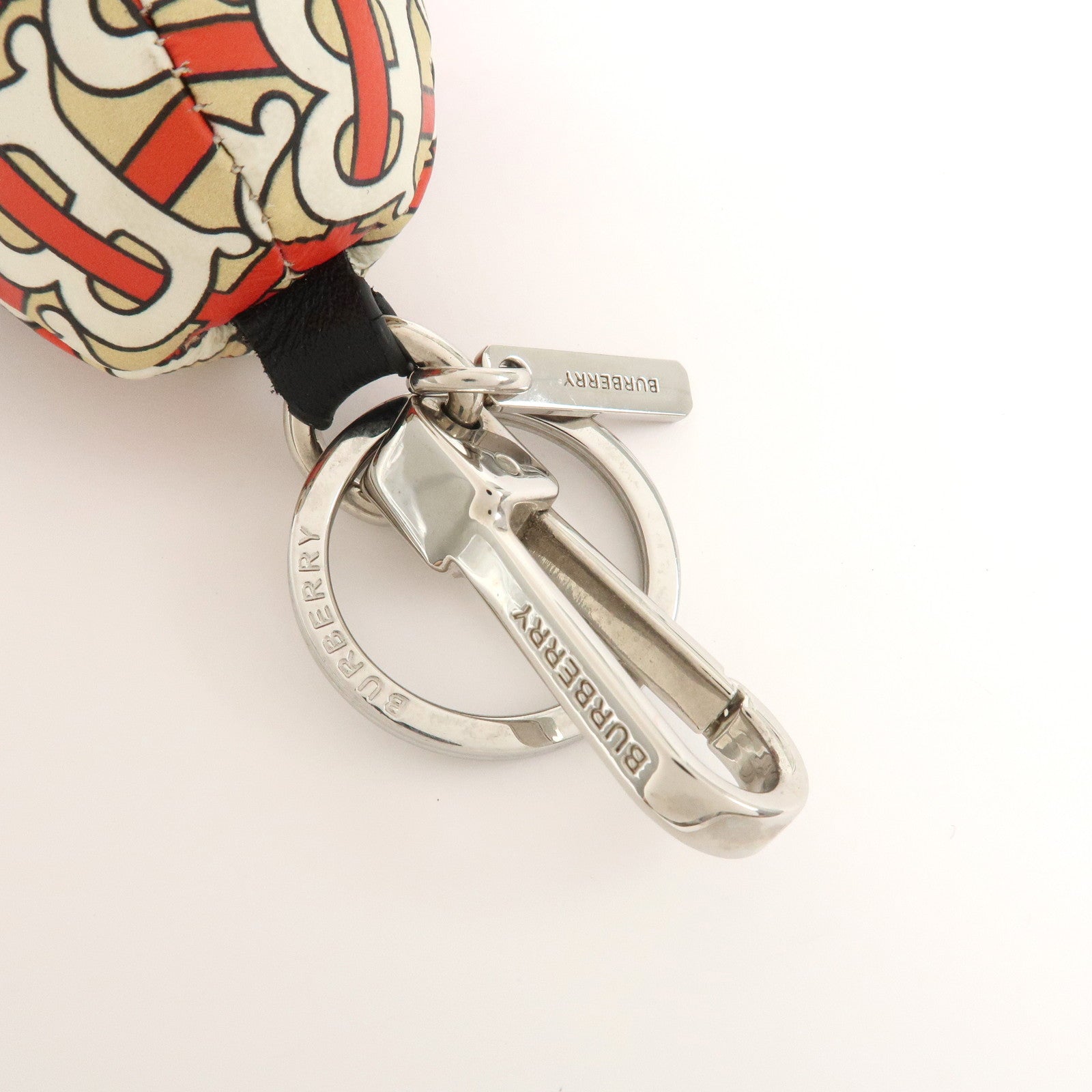 BURBERRY Logo Leather Thomas Bear Bag Charm Key Chain Black Red
