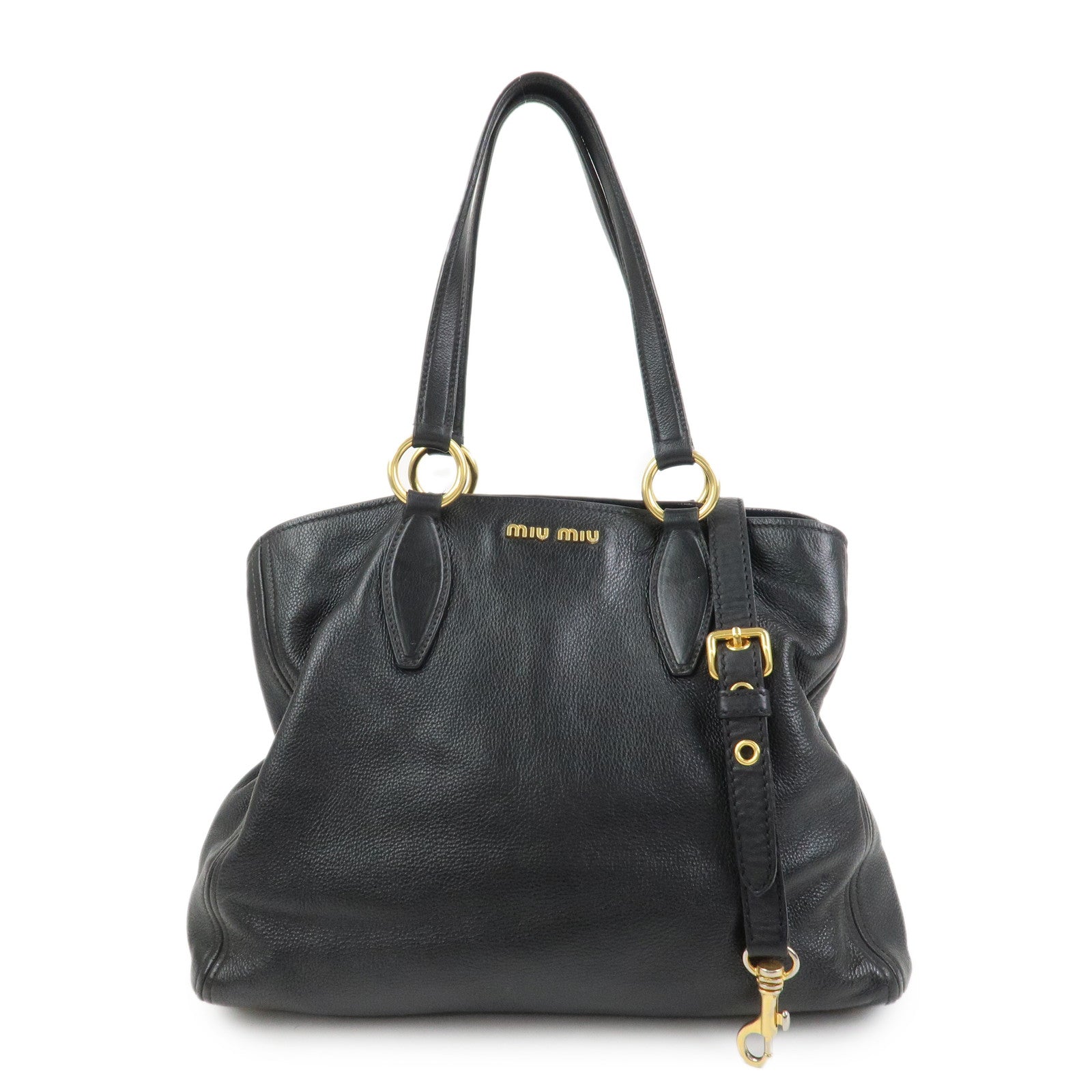 MIU MIU Logo Leather 2Way Bag Shoulder Bag Hand Bag Black RR1901