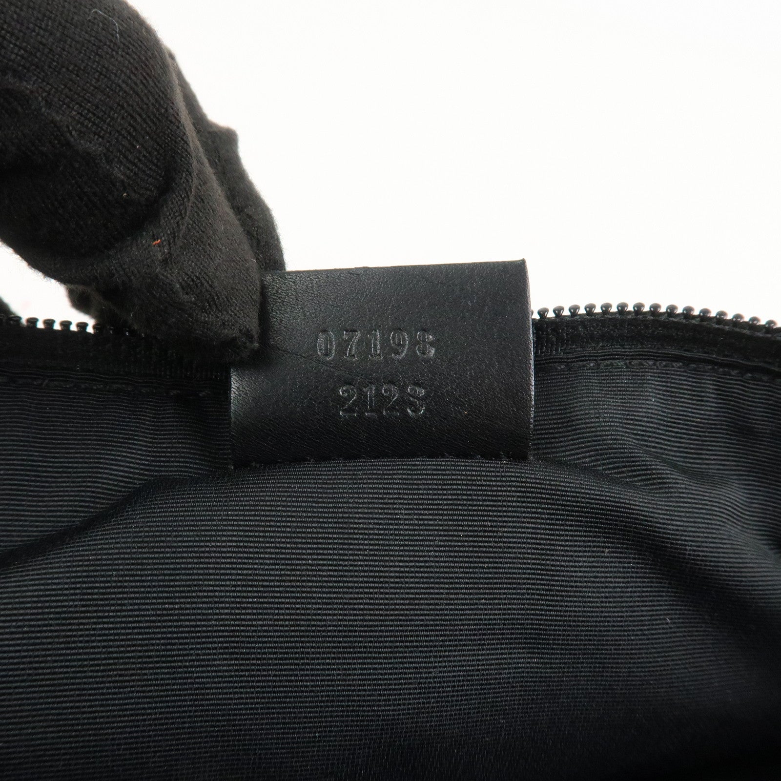 GUCCI Boat Bag Logo GG Canvas Leather Pouch Hand Bag Black 07198