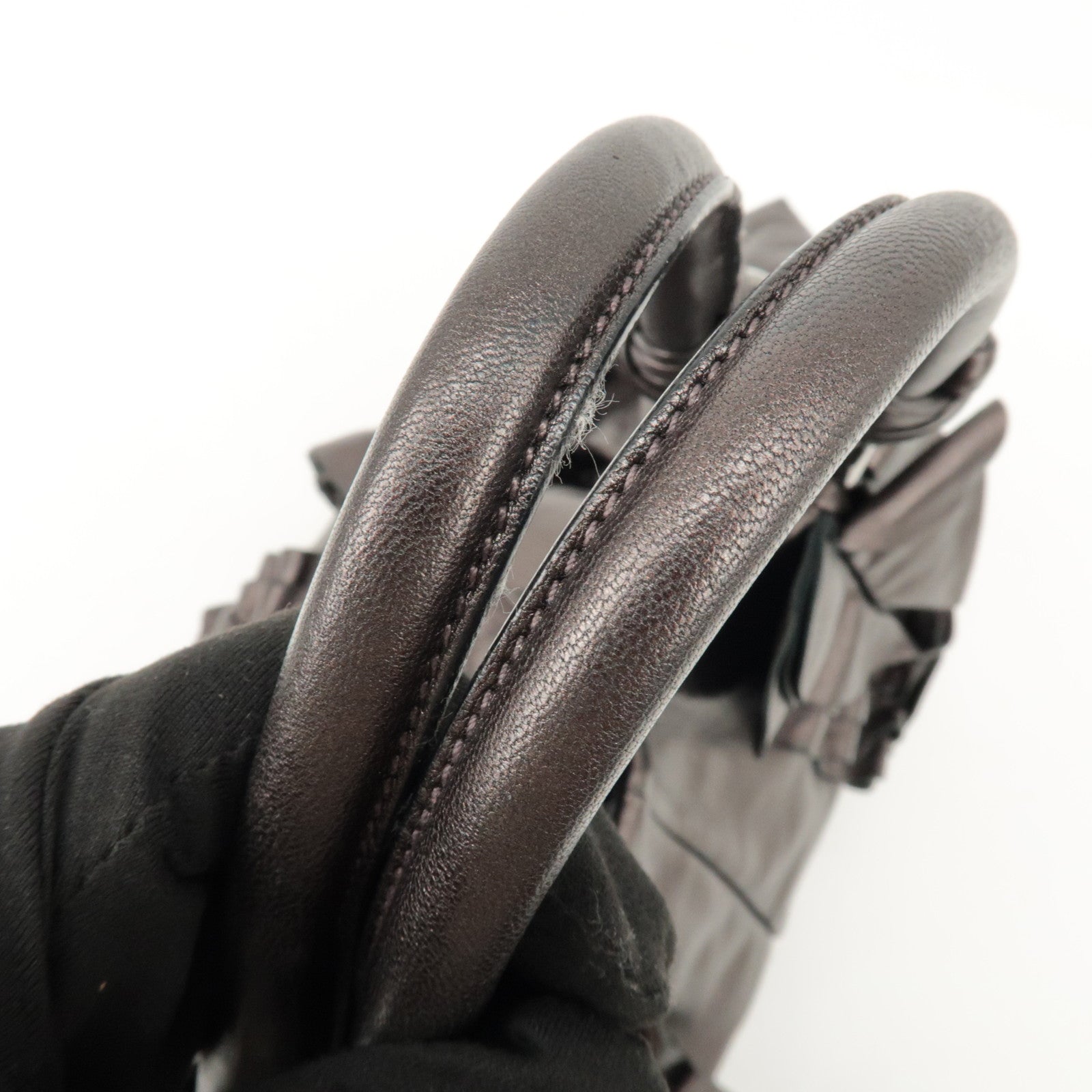 PRADA Nappa Leather Gathered Tote Bag Hand Bag Bronze BR3987 Used