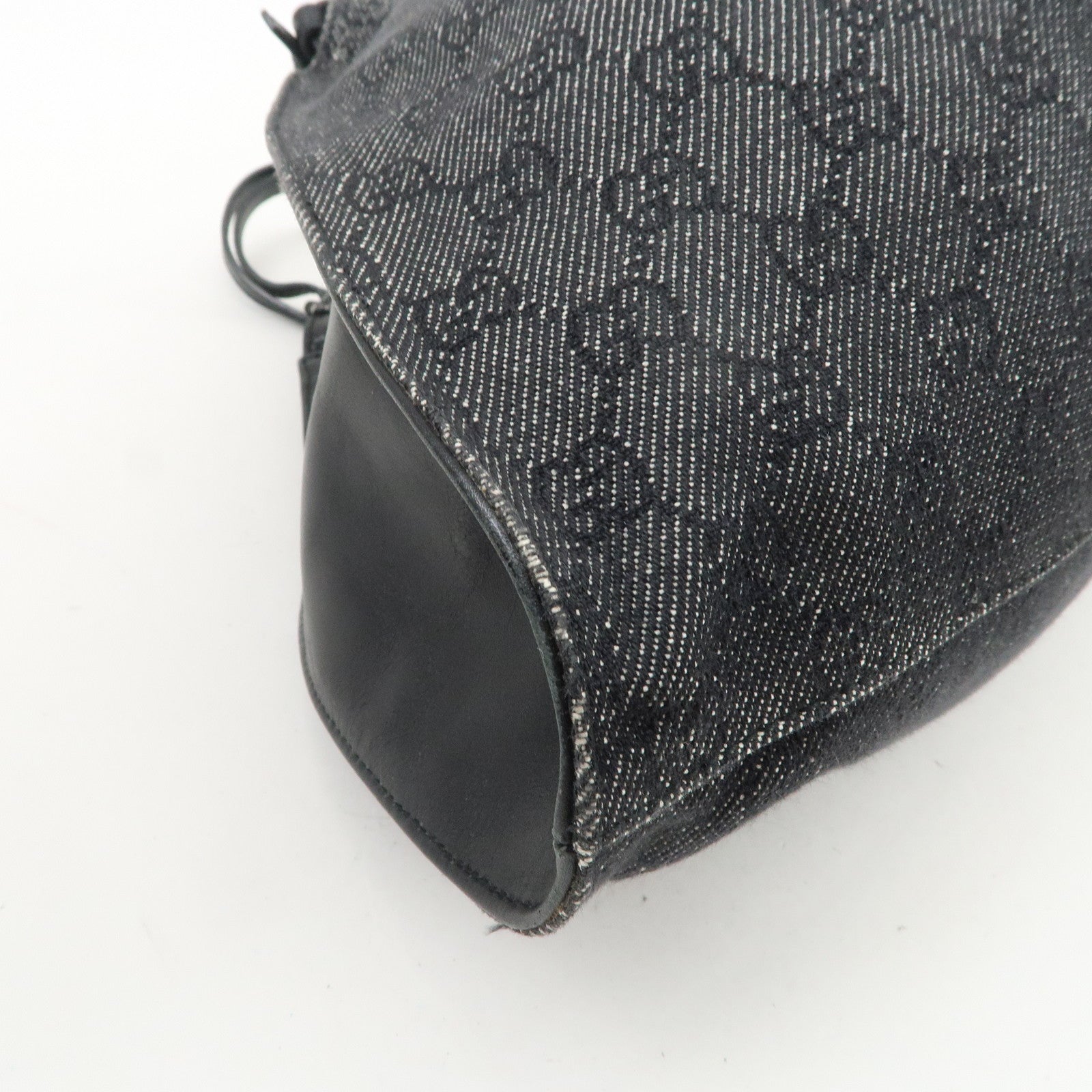 GUCCI GG Monogram Denim Canvas Leather Tote Hand Bag Black 76554