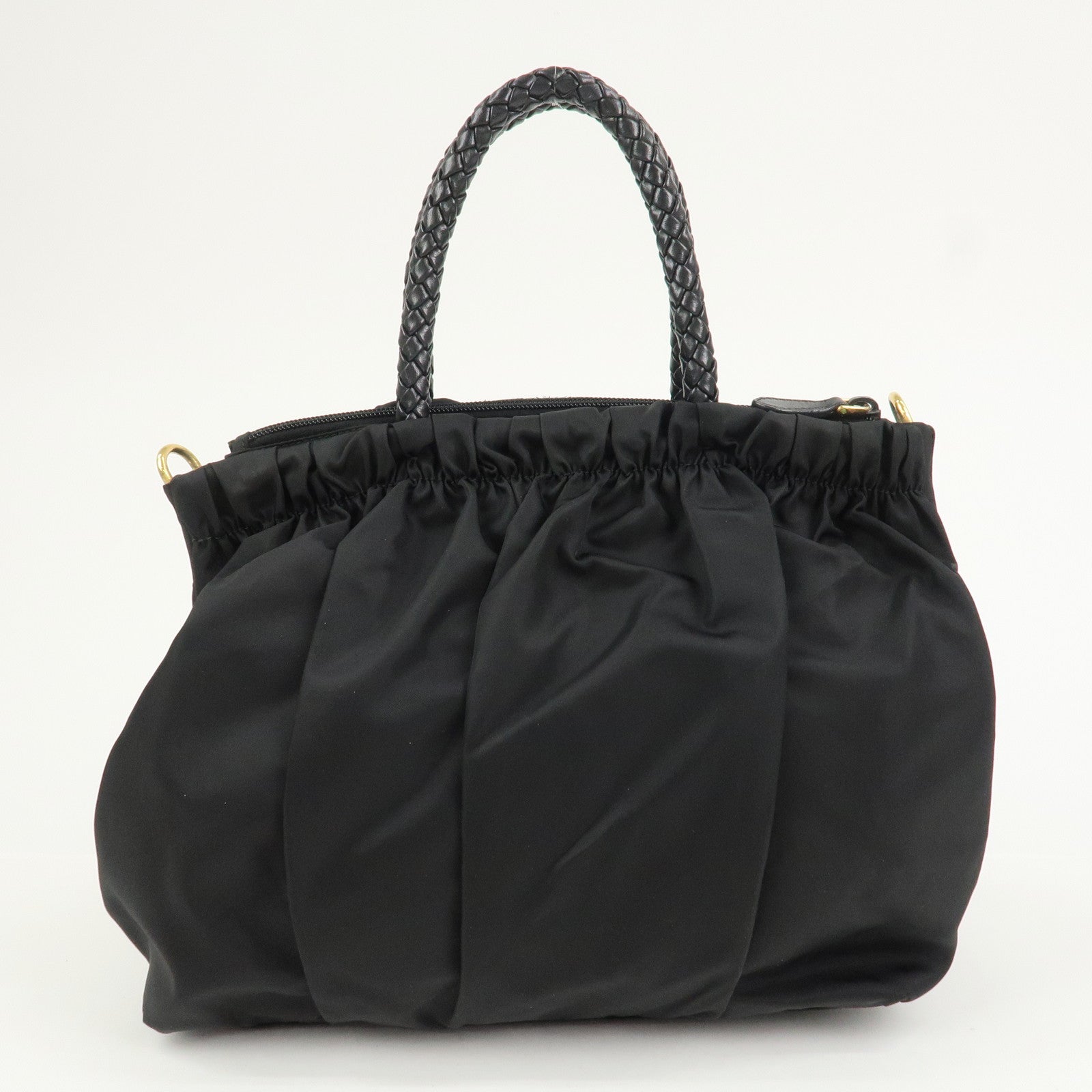 PRADA Logo Nylon Leather 2Way Bag Hand Shoulder Bag Black BN1631